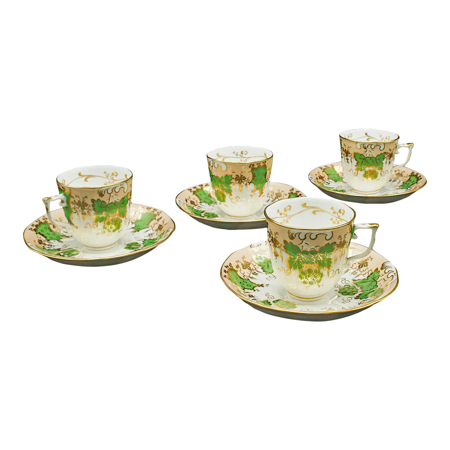 1850s Victorian Set of 4 English Antique Coffee Cups, Bone China, Cup