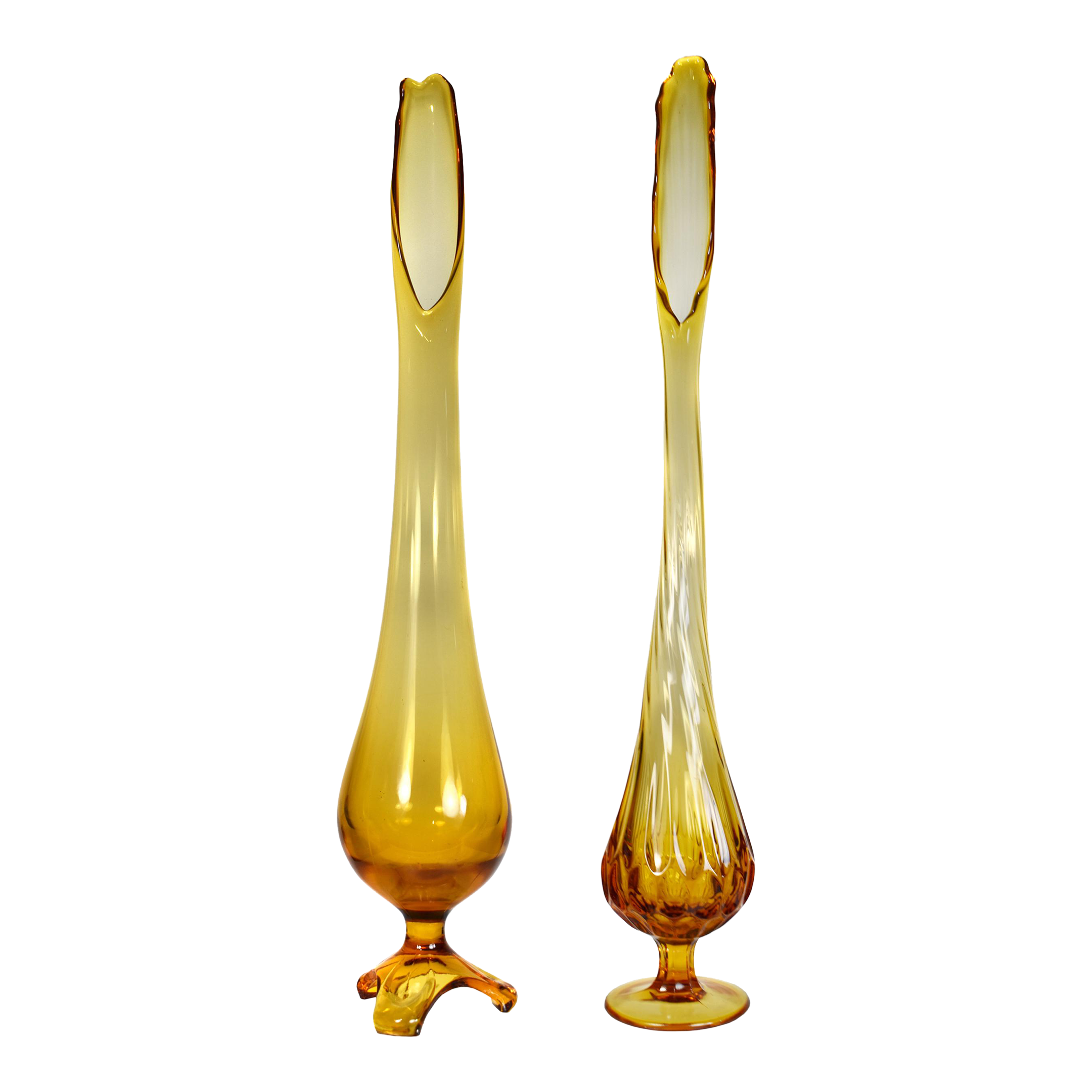 MidCentury Modern Tall Pedestal Viking Swung Vase Amber Art Glass Vases 2 Pieces Chairish