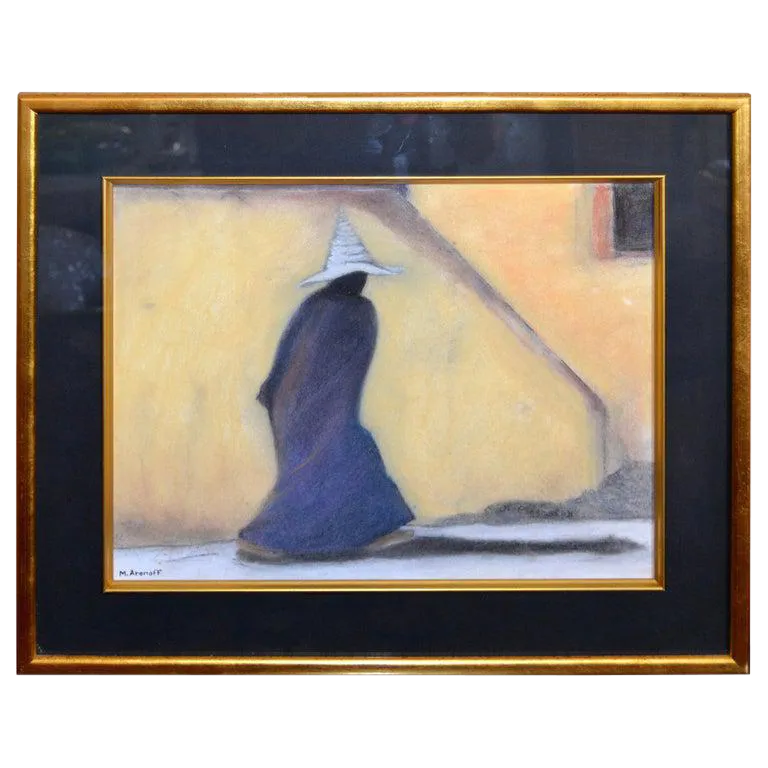 Original MidCentury Modern Signed Golden Framed Art by M. Aronoff