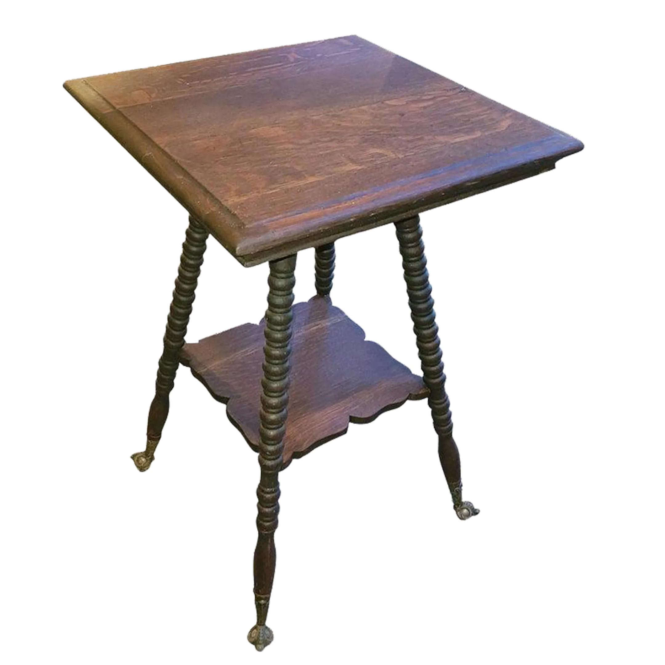 19th C American Tiger Oak Side Table With Claw and Rock Crystal Feet