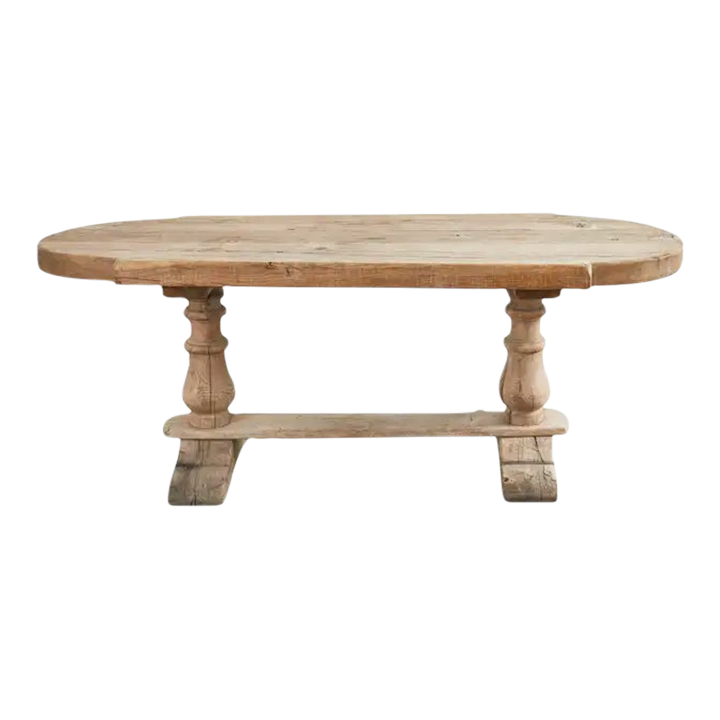 Country French Bleached Oak Farmhouse Dining Table Demilune Ends Chairish