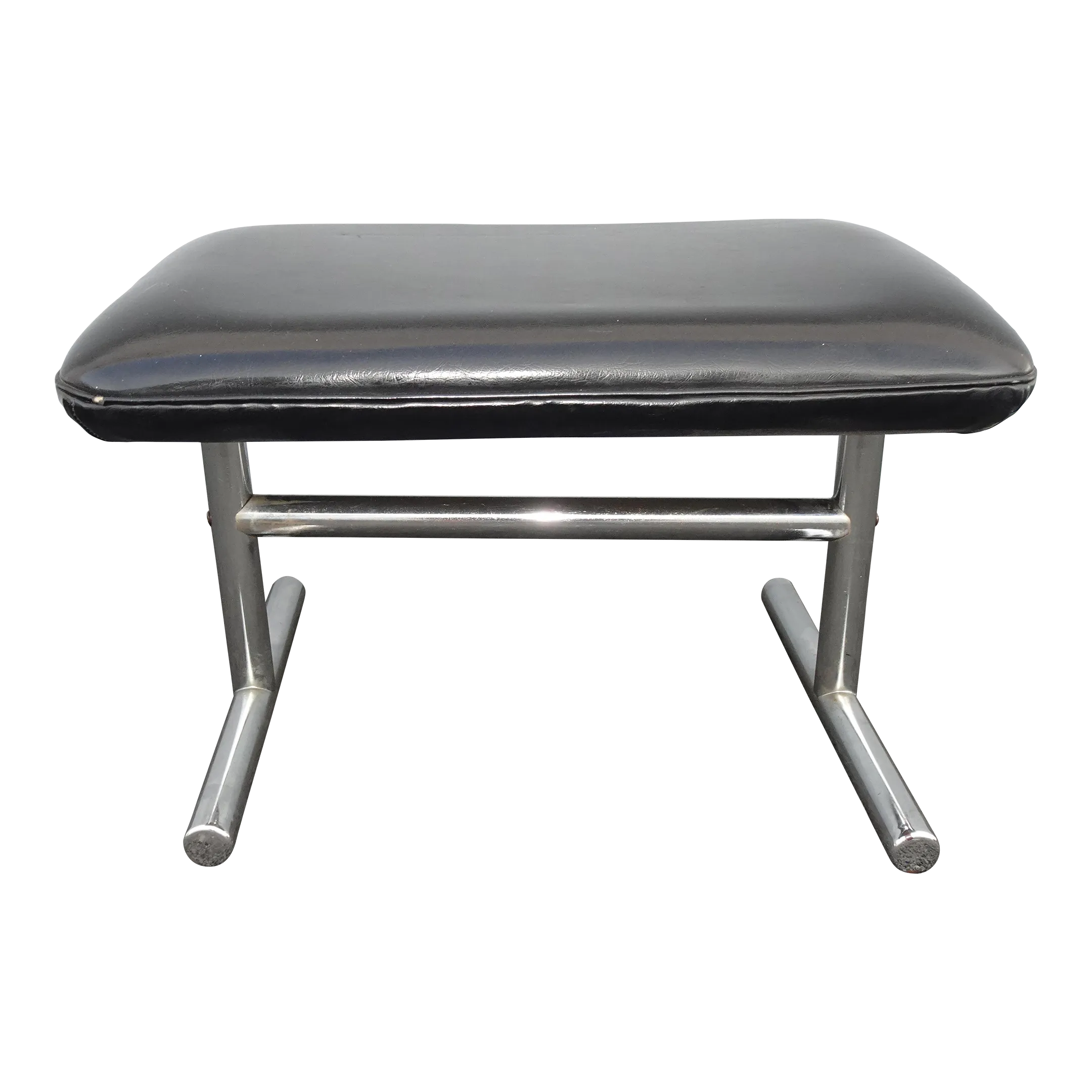 Vintage Mid Century Modern Chrome Bench W Black Vinyl Fabric