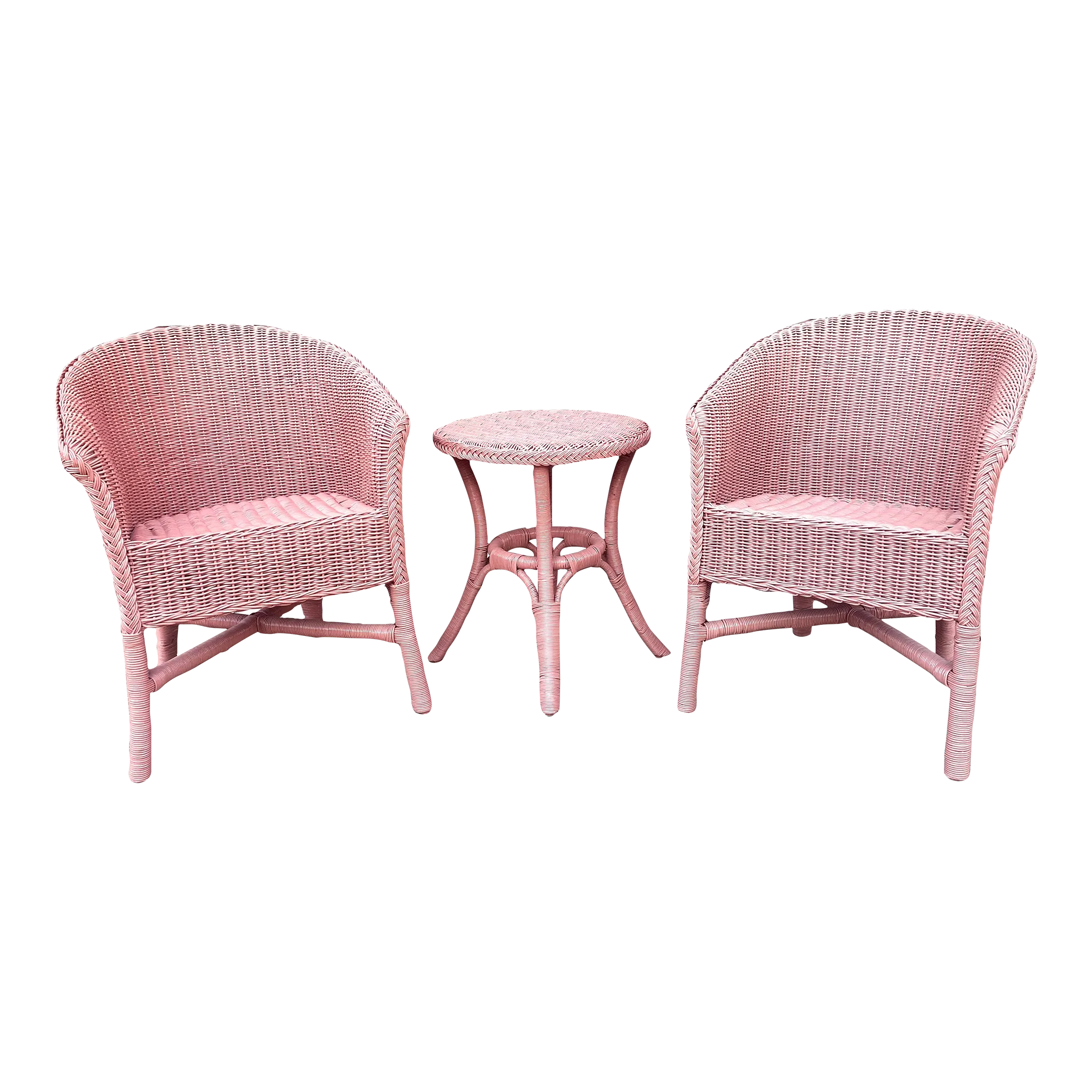 Vintage Palacek Pink Bistro Braided Wicker Barrel Chairs and Table Set ...