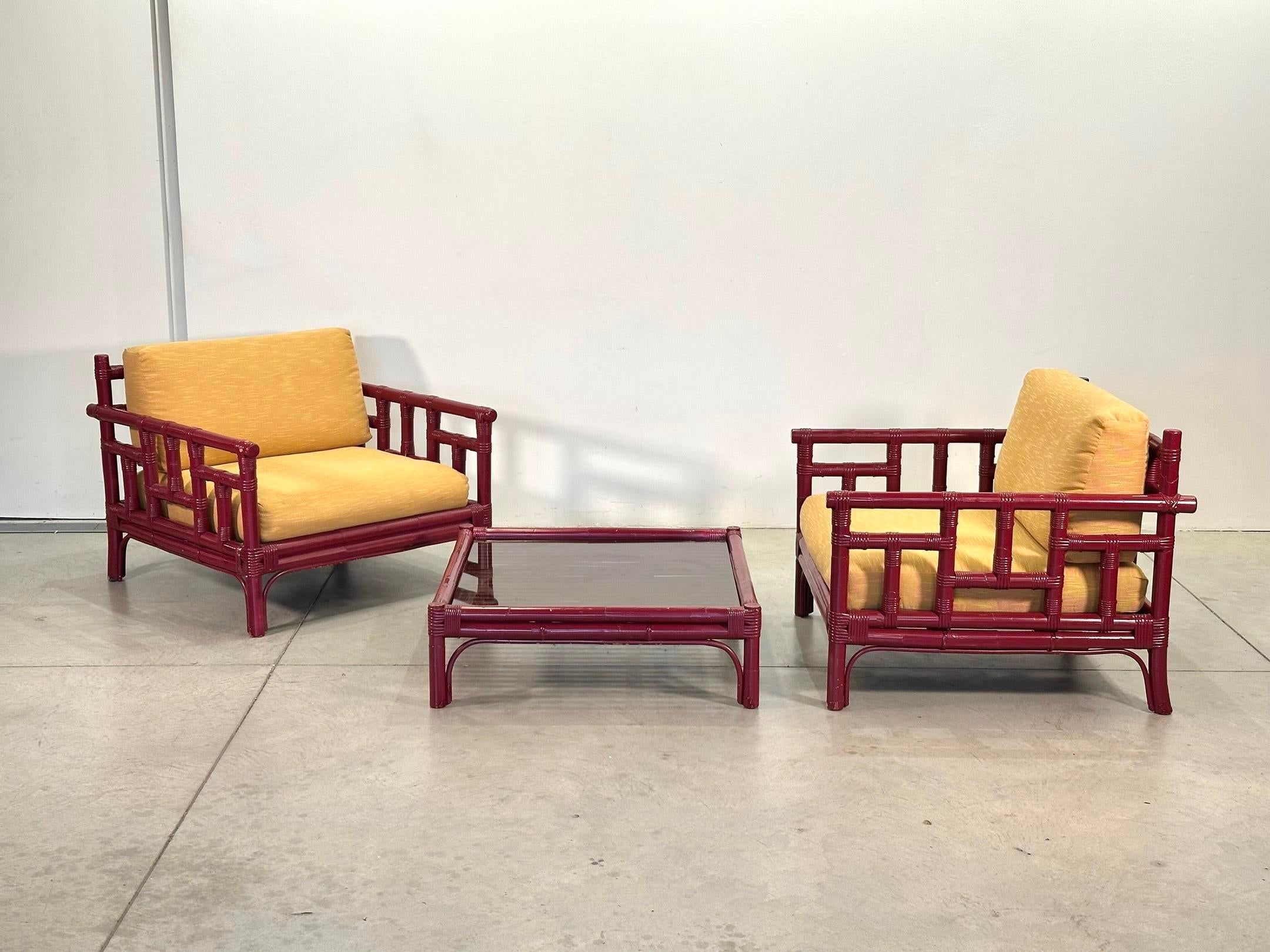 Bamboo Living Room Set from Vivai Del Sud, 1970s, Set of 3