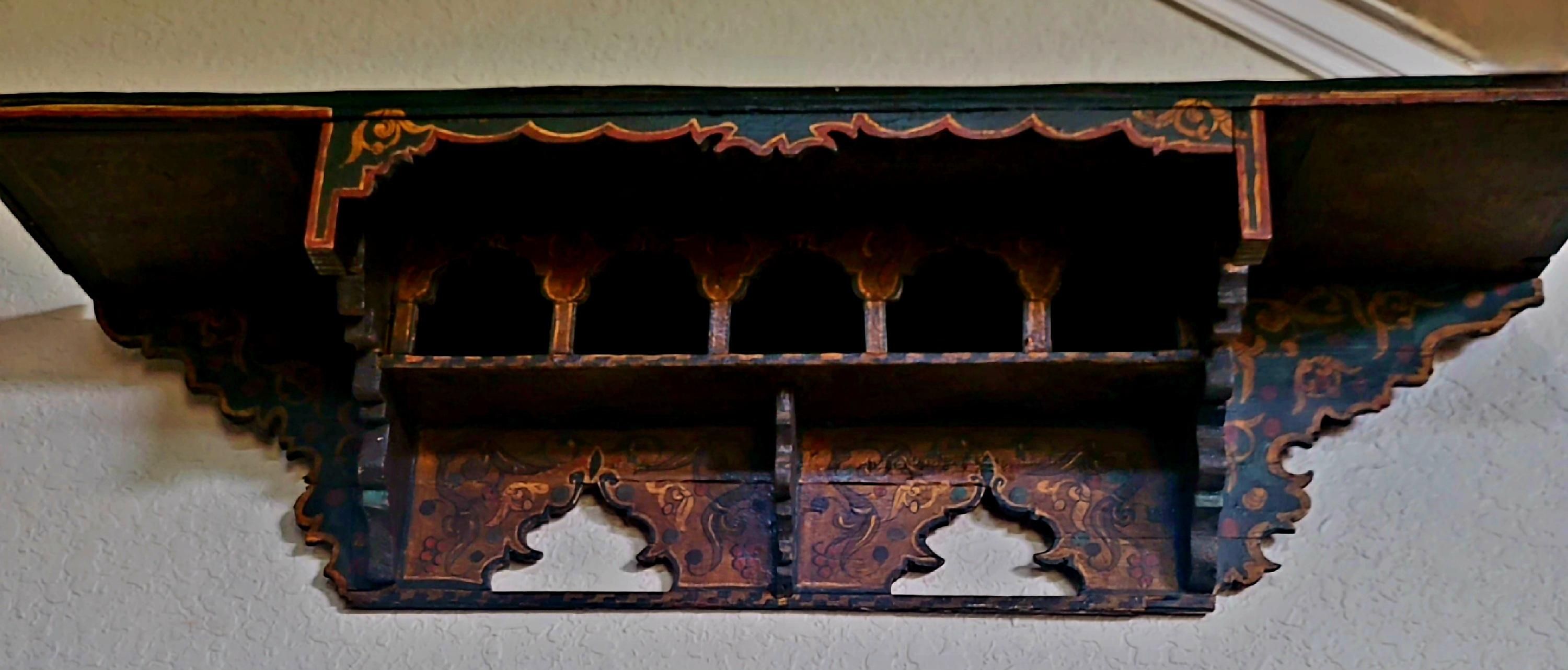 Vintage Moroccan Hand-Painted Wall ShelfAntique 19th Century Imari Arita Paired Export Porcelain - a Pair