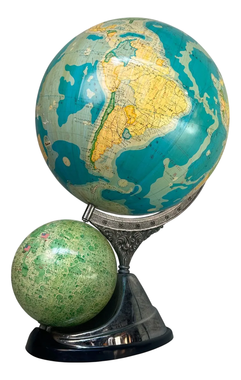 Mid-Century Japanese Earth and Moon Globe from Mahina, 1970s