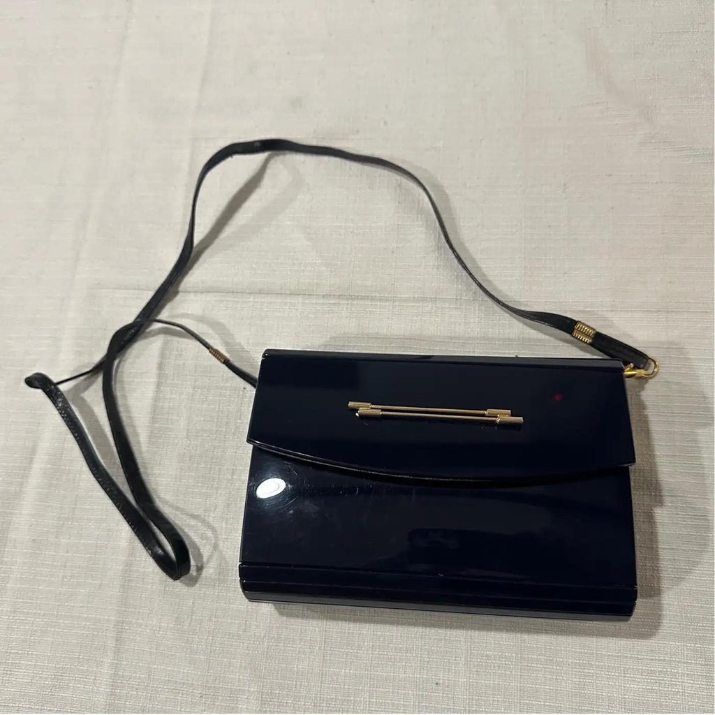 70s Vintage Vegan Leather Blue & Red Shoulder Bag Purse Made in 