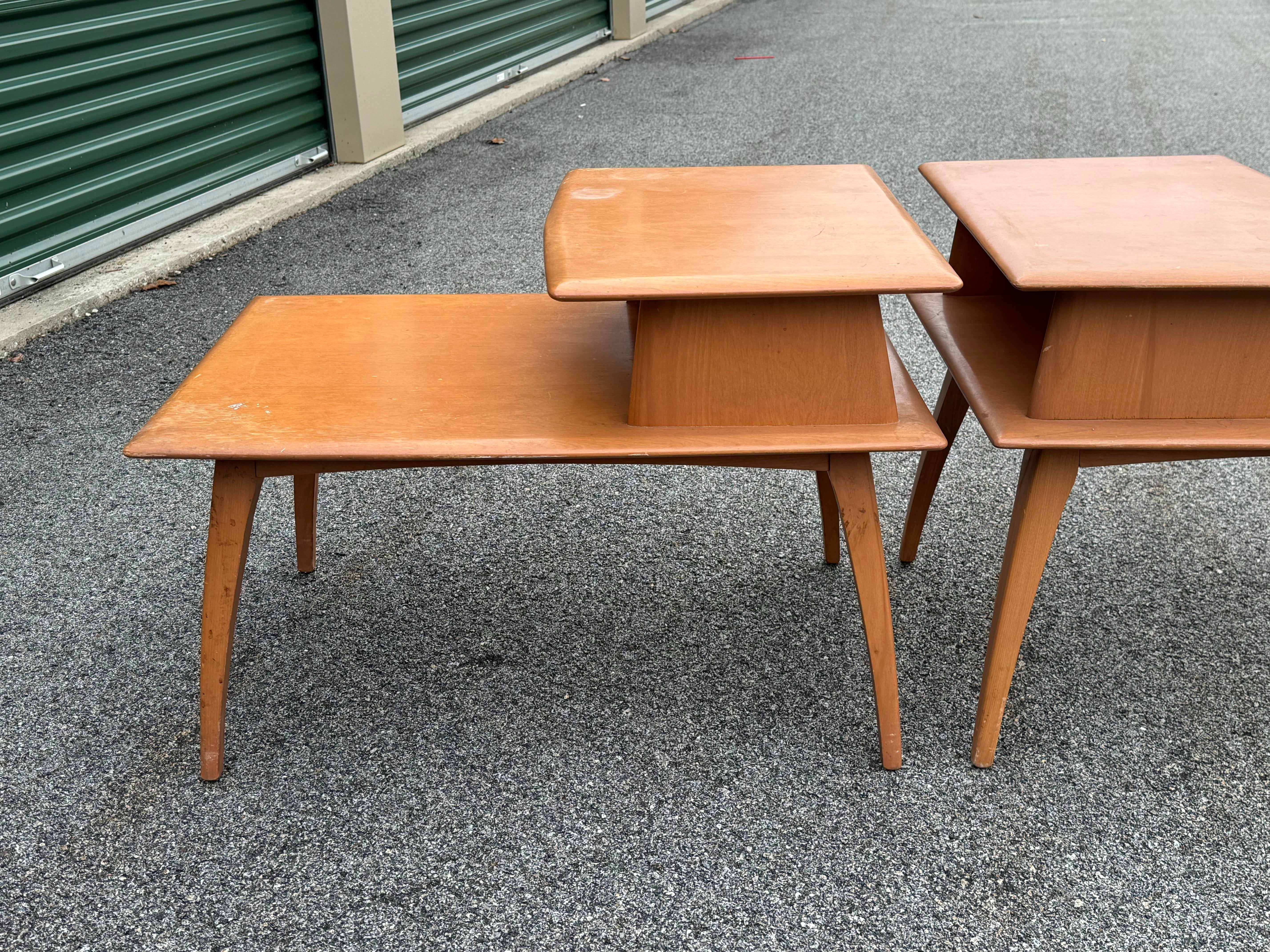 １*s様 ★US Vintage 50s Step Table Vintage 1950s Soild Maple Wood Step-Back Side Tables, a Pair
