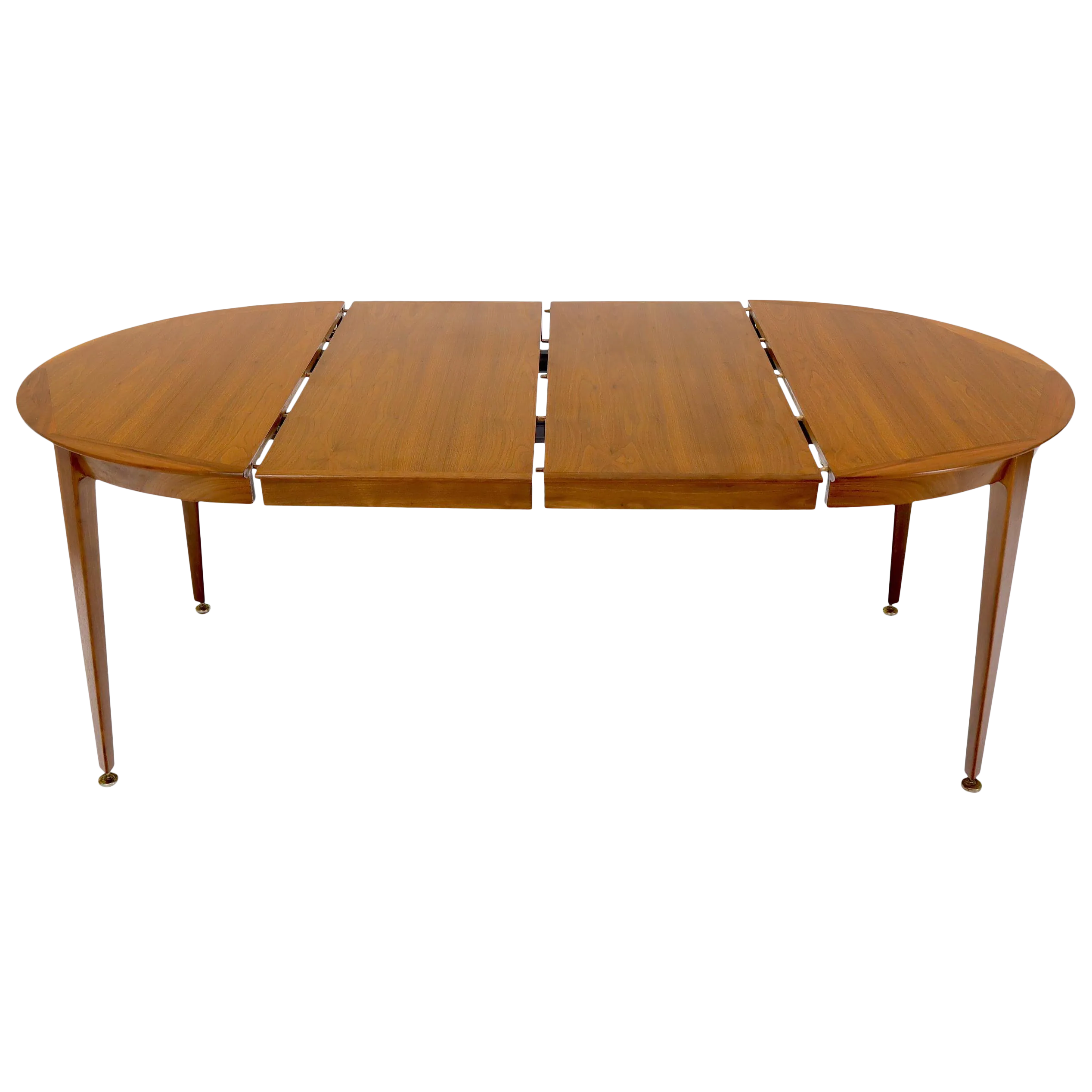 Round Walnut Tapered Legs Dining Room Table with Two Extensions Boards