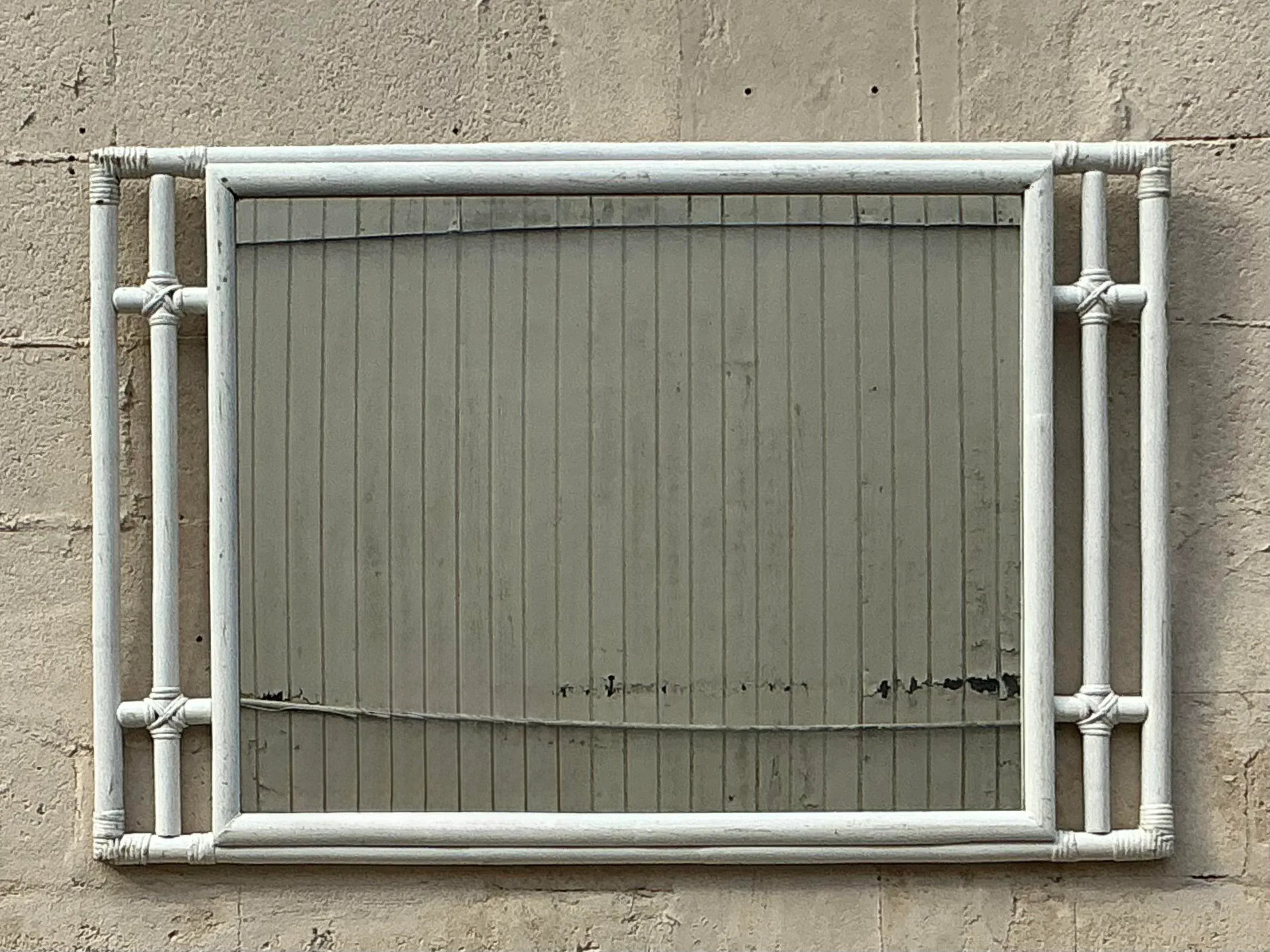 Vintage Coastal Horizontal Rattan Mirror