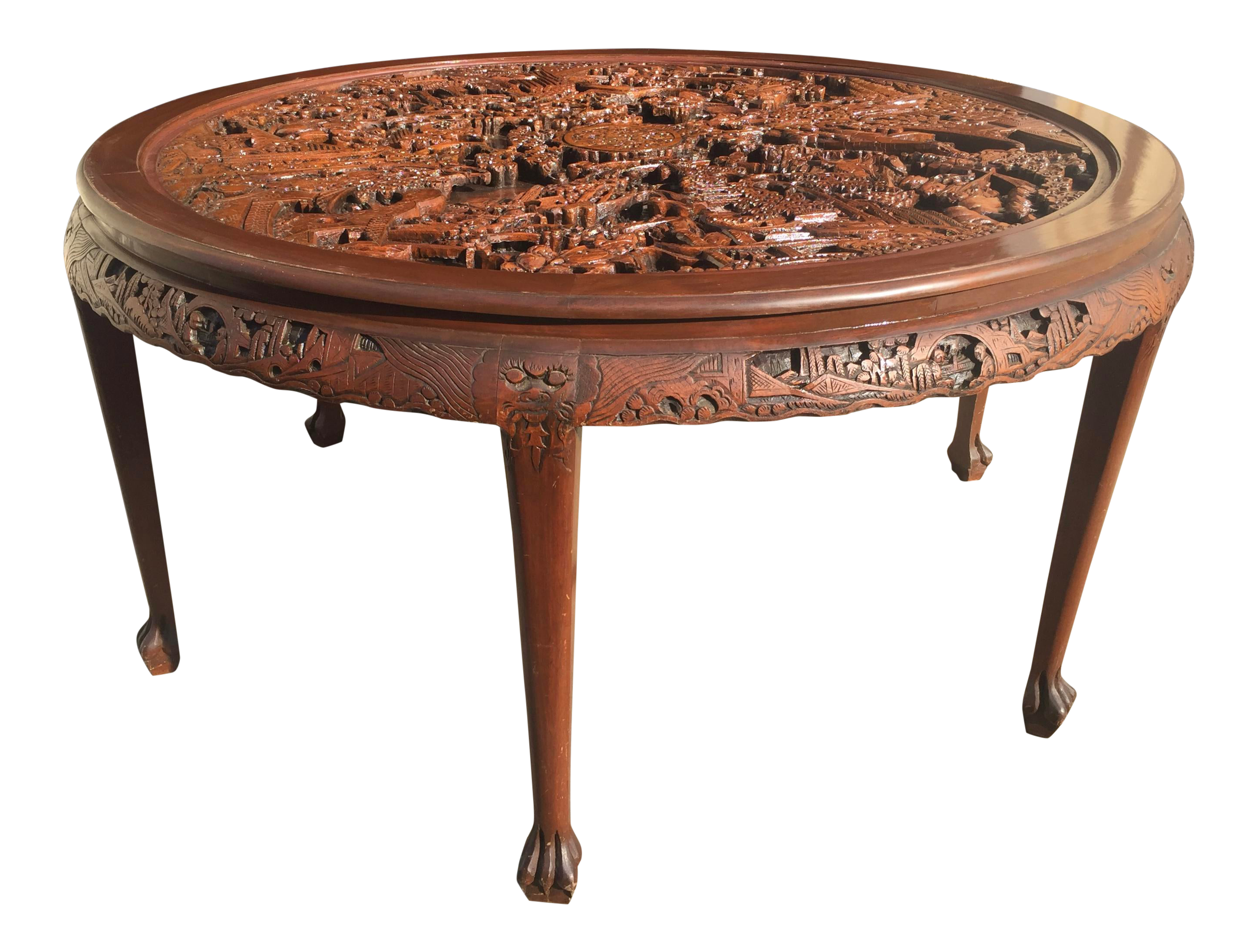 Round Highly Carved Chinese Dining Table Chairish