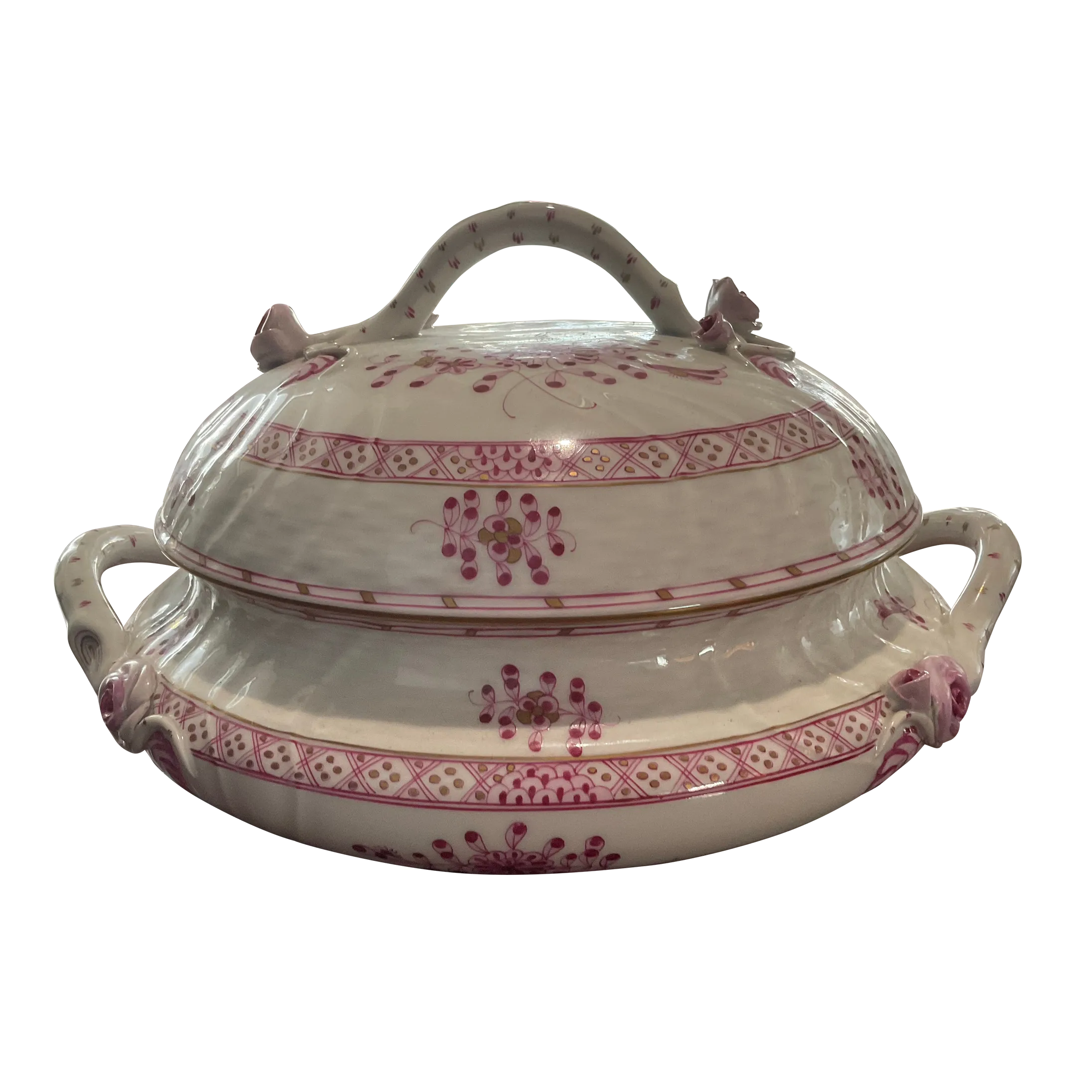 Late 20th Century Herend Raspberry Garden Waldstein Rose Covered