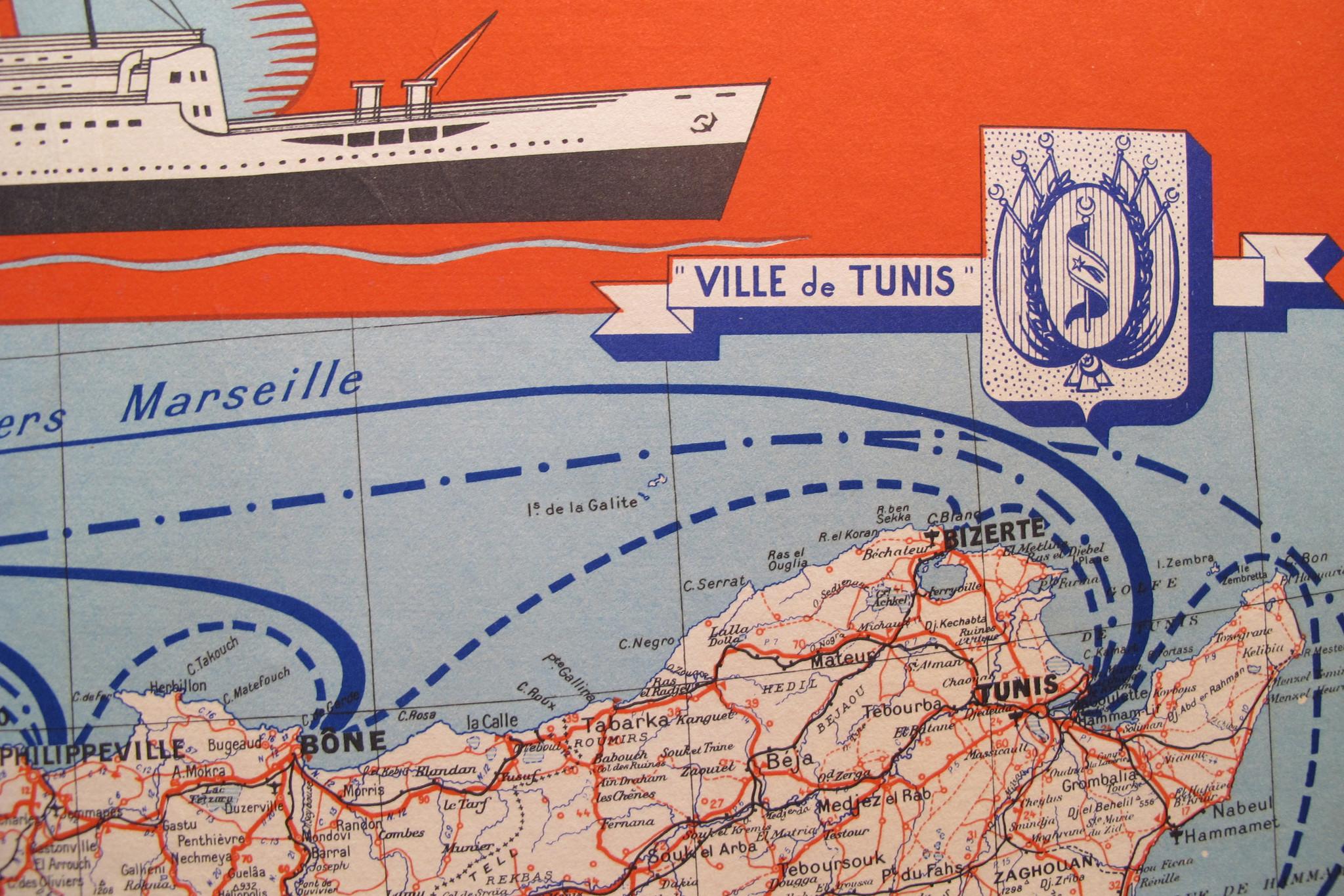 1950 Map of North Africa, Cie Gle Compagnie Generale Transatlantique