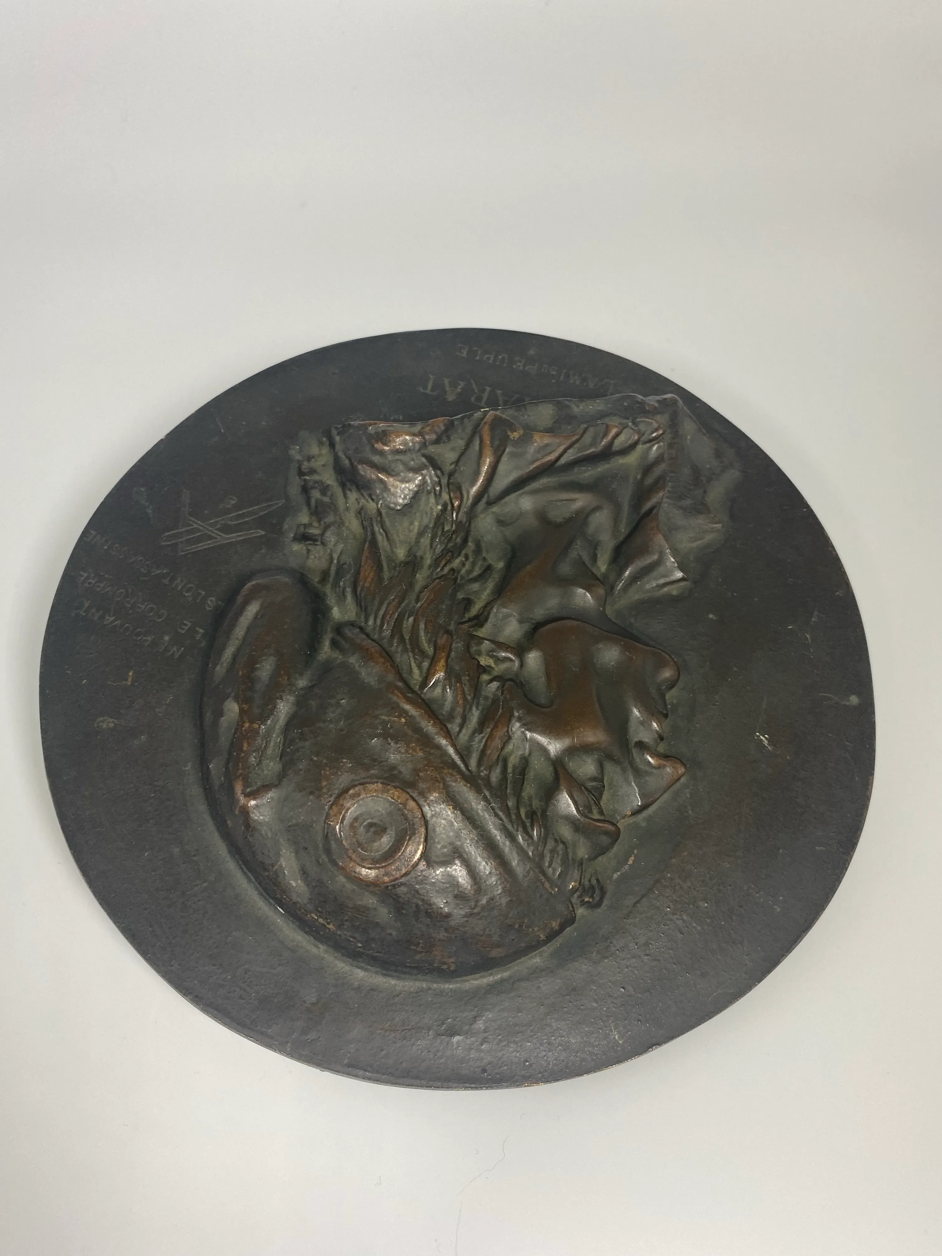 1868 French Antique Bronze Plaque of Jean Paul Marat by Jean Baptiste Buisson