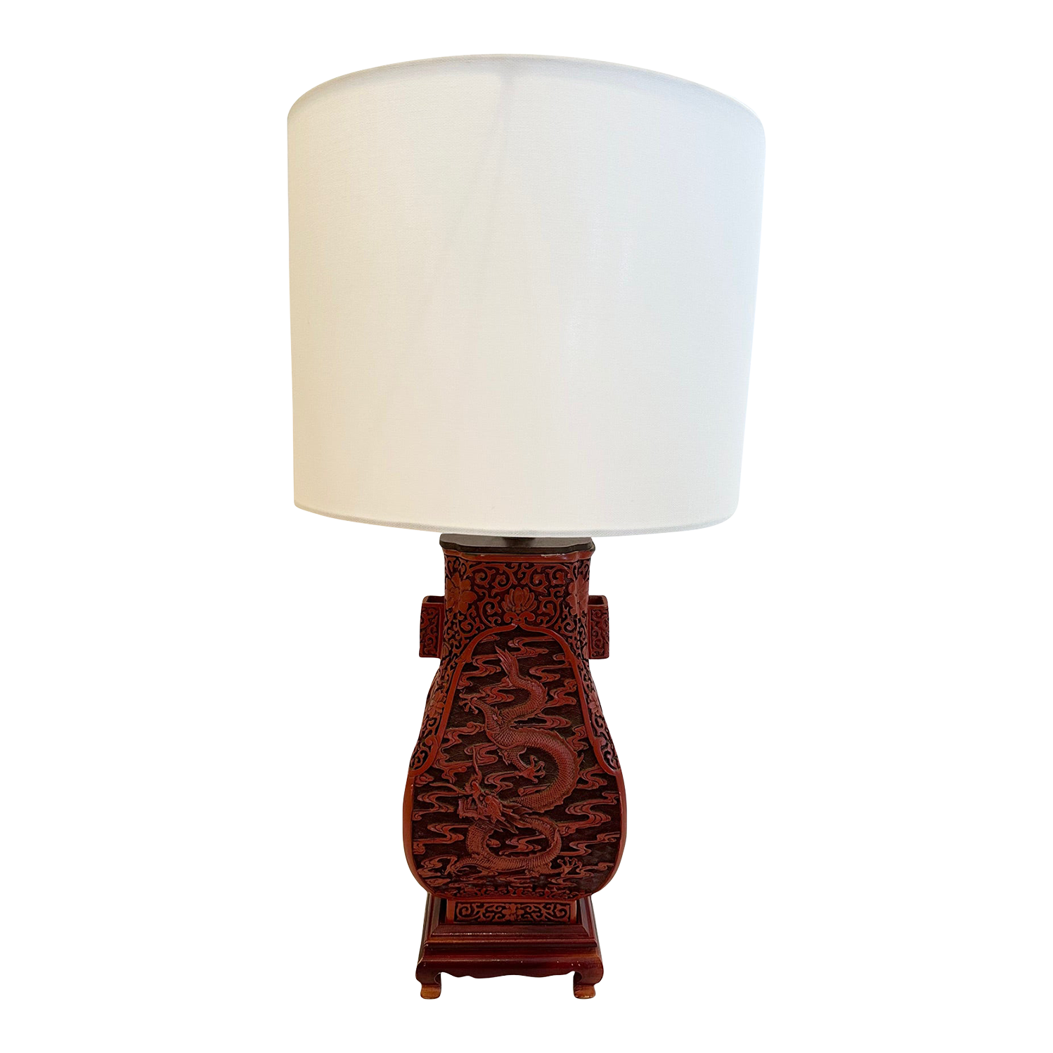 Cinnabar red chinese carved wood table lamp chairish