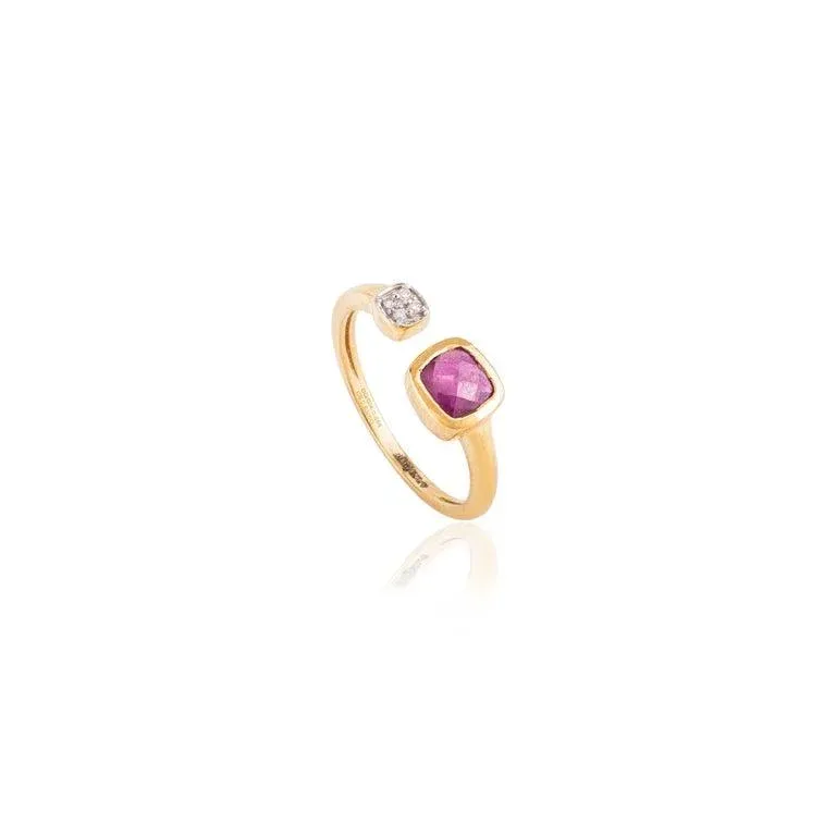 18 Karat Yellow Gold Ruby Diamond Open Ring Size 4.5