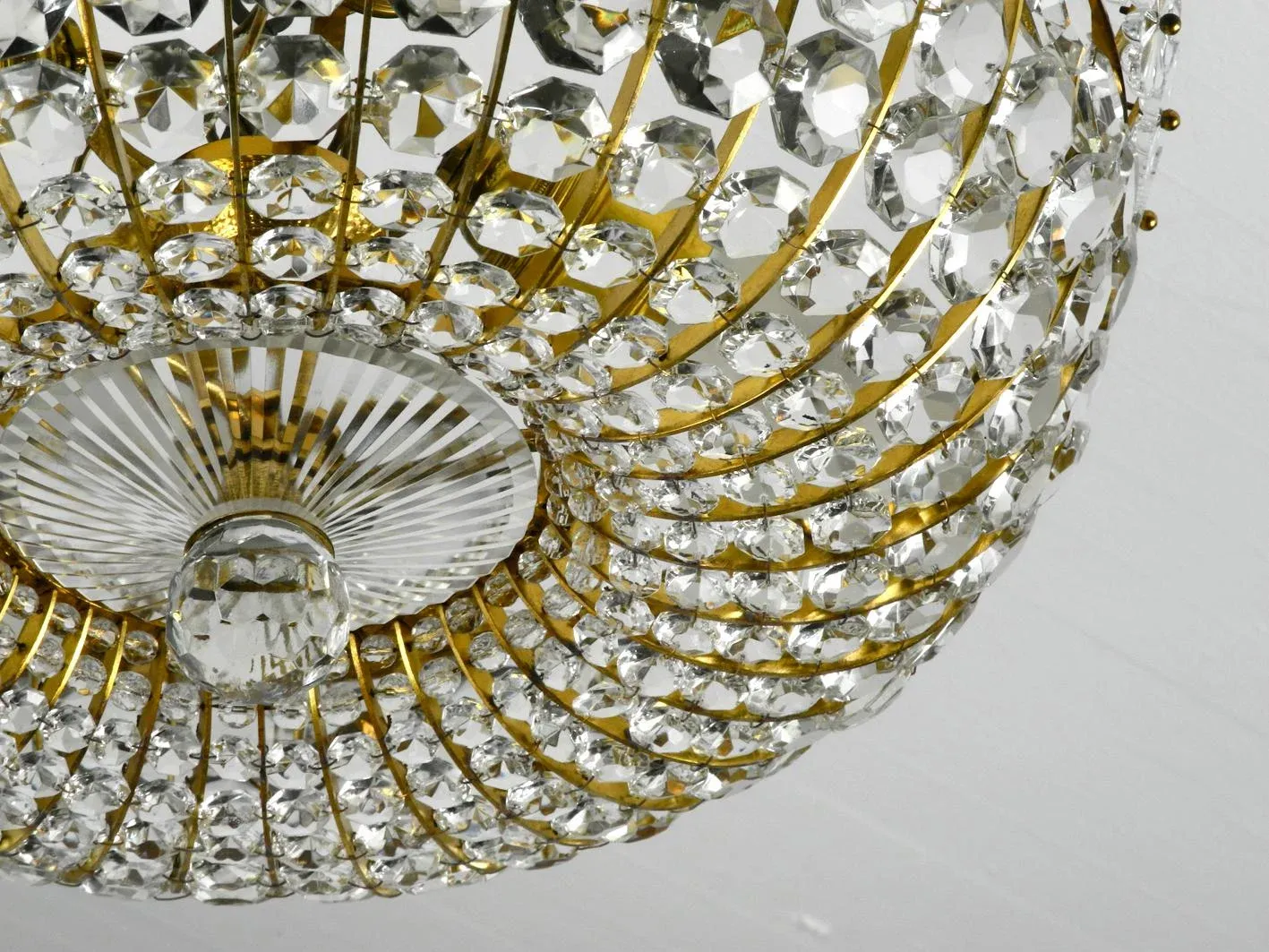 Mid-Century Modern Ceiling Lamp with Glass Stones and Brass Frame from the Vereinigten Werkstätten