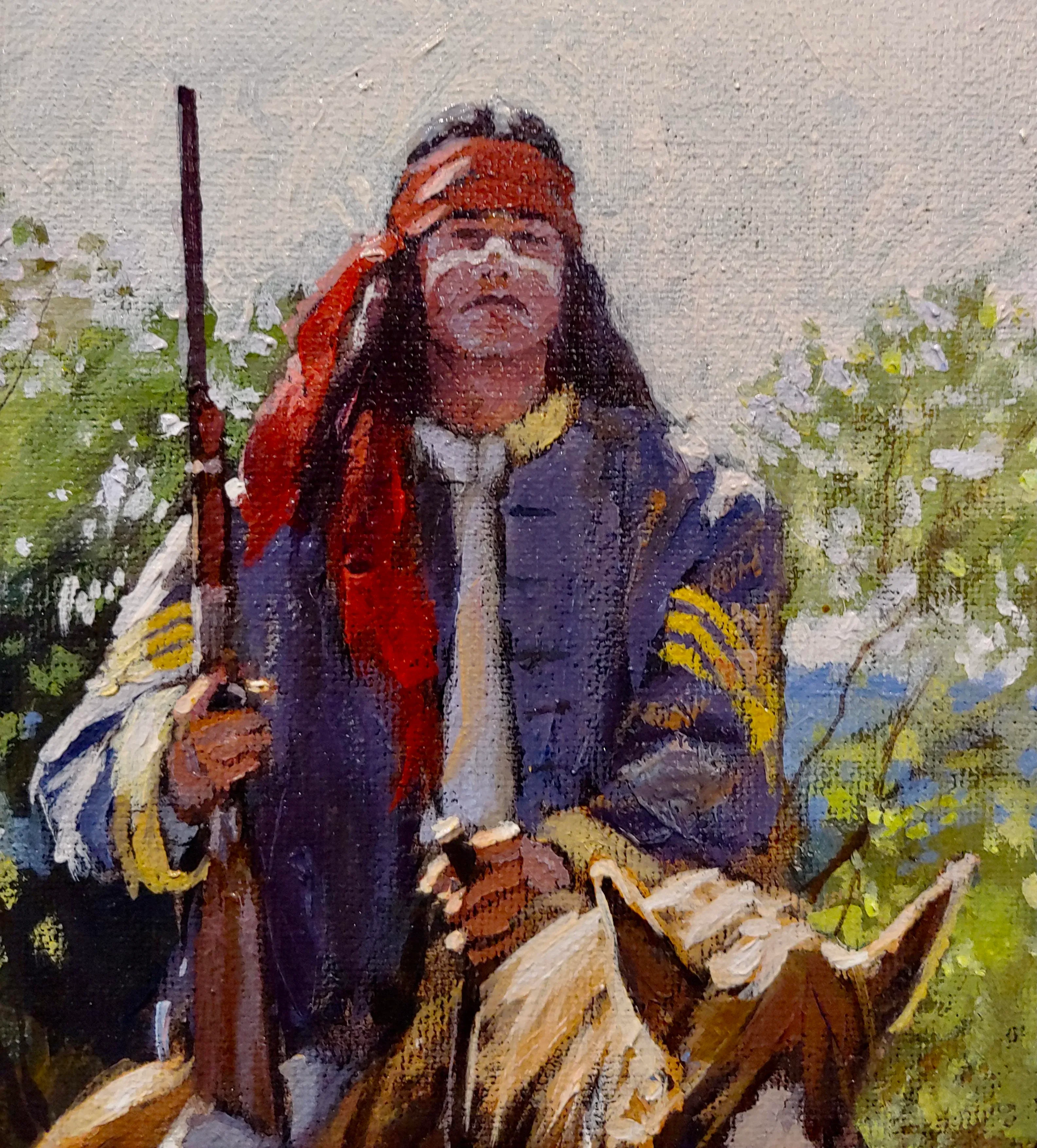 Nathan Solano -Native American Indian Cavalry Scout on Horse-Oil Painting