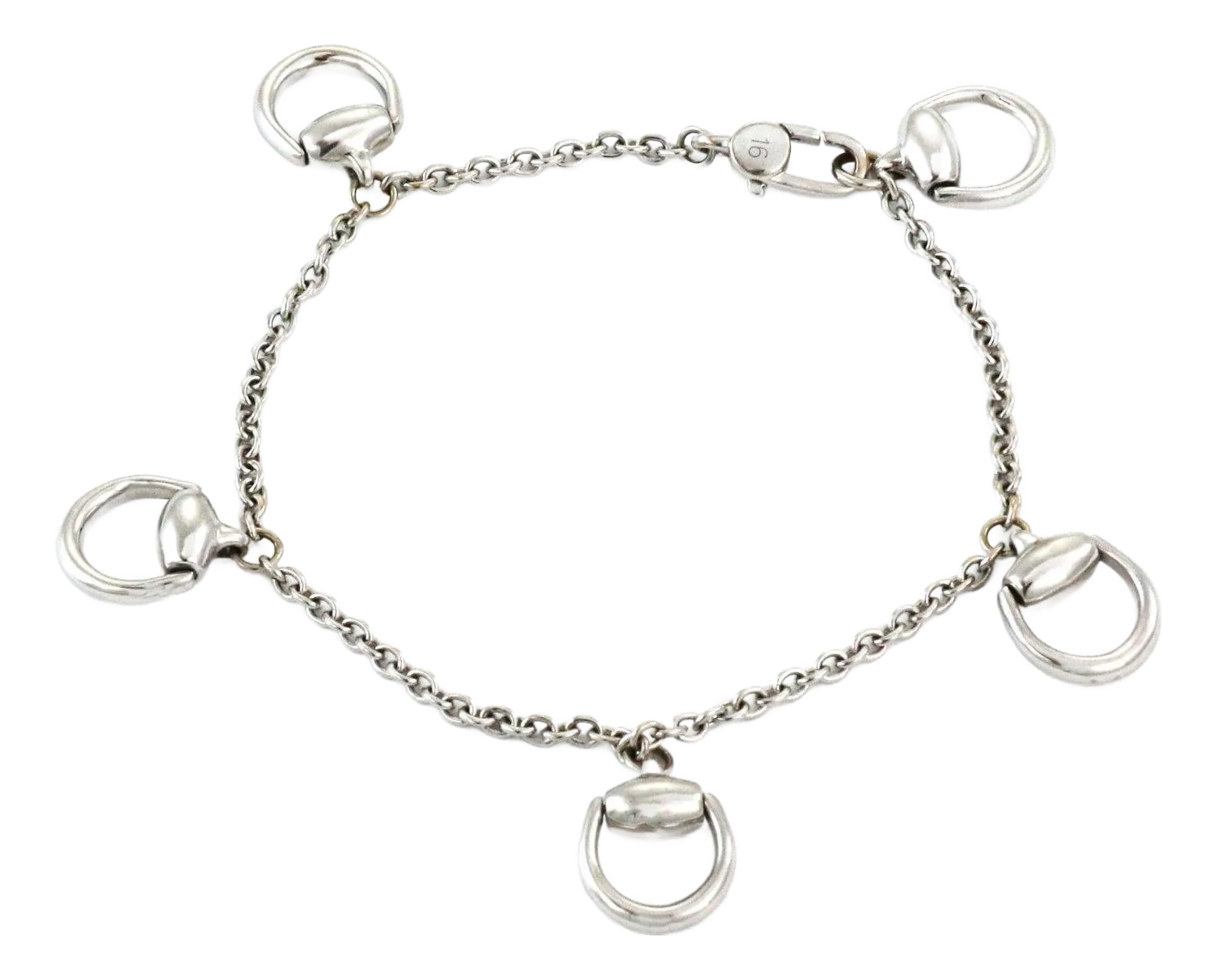 Gucci 18k White Gold Horsebit Dangle Charms Chain Bracelet
