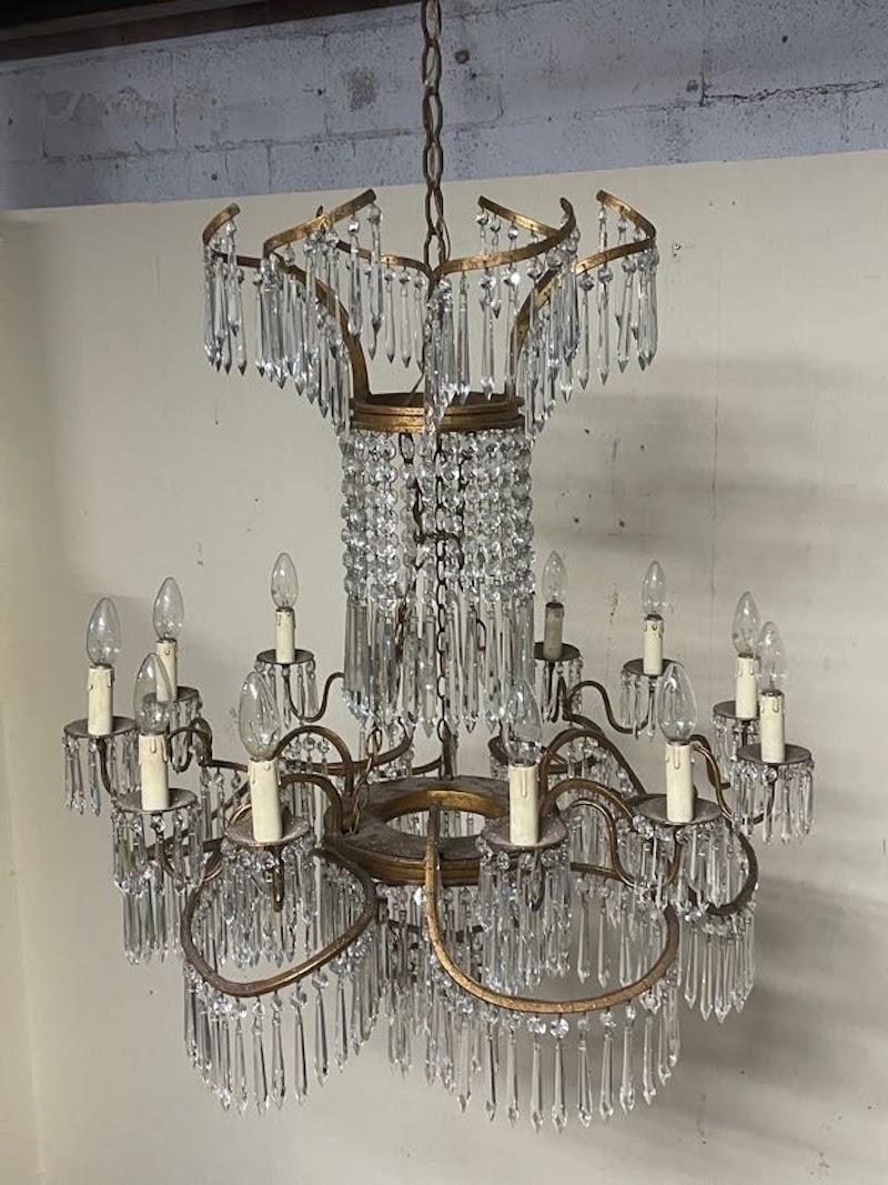 Neo-Classical Glass and Bronze Cascade Chandelier in the style of