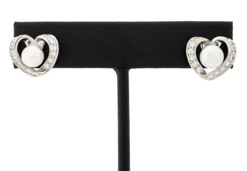 14k White Gold Cultured Peal Diamond Earrings