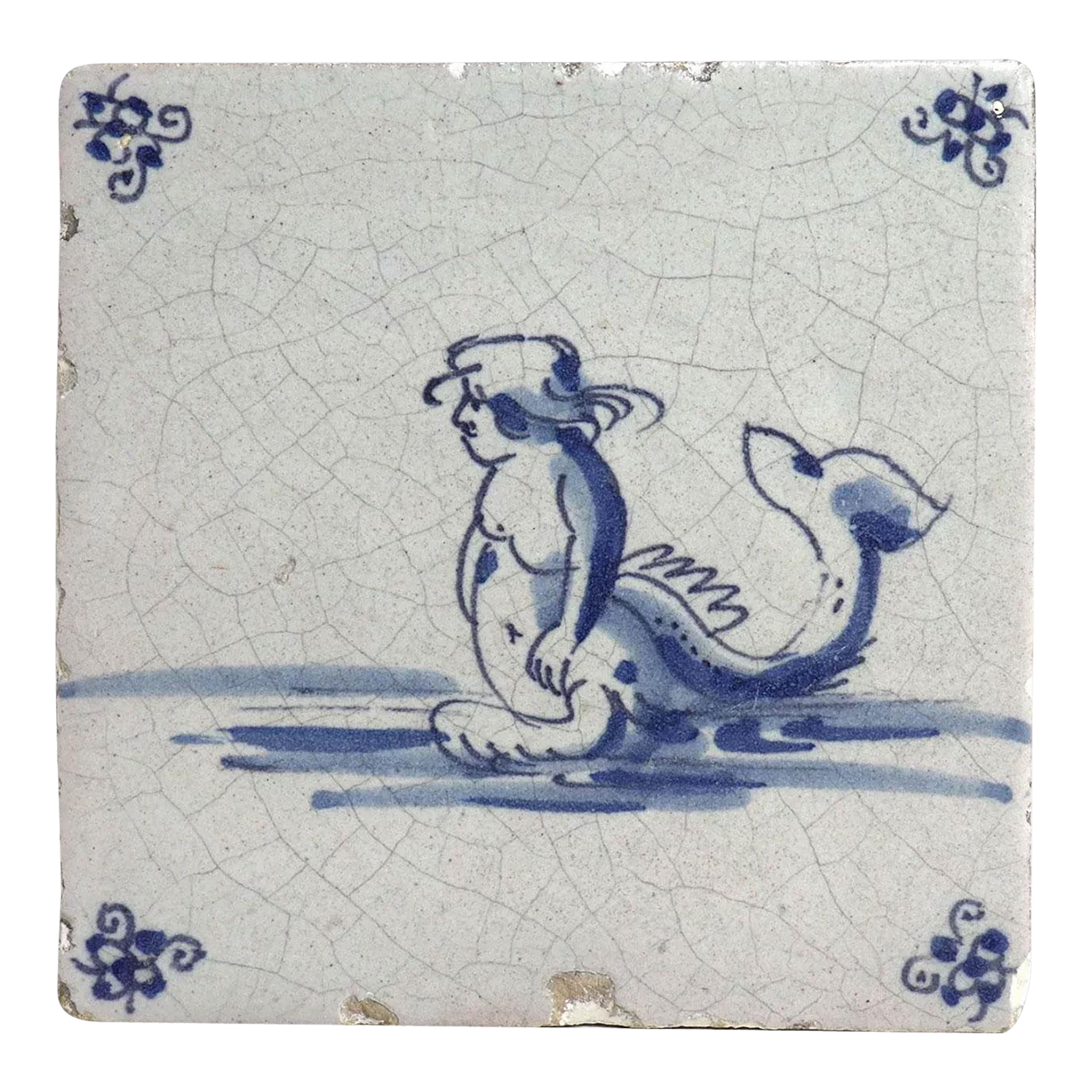 19th Century Dutch Delft Blue and White Pottery Square Mythological