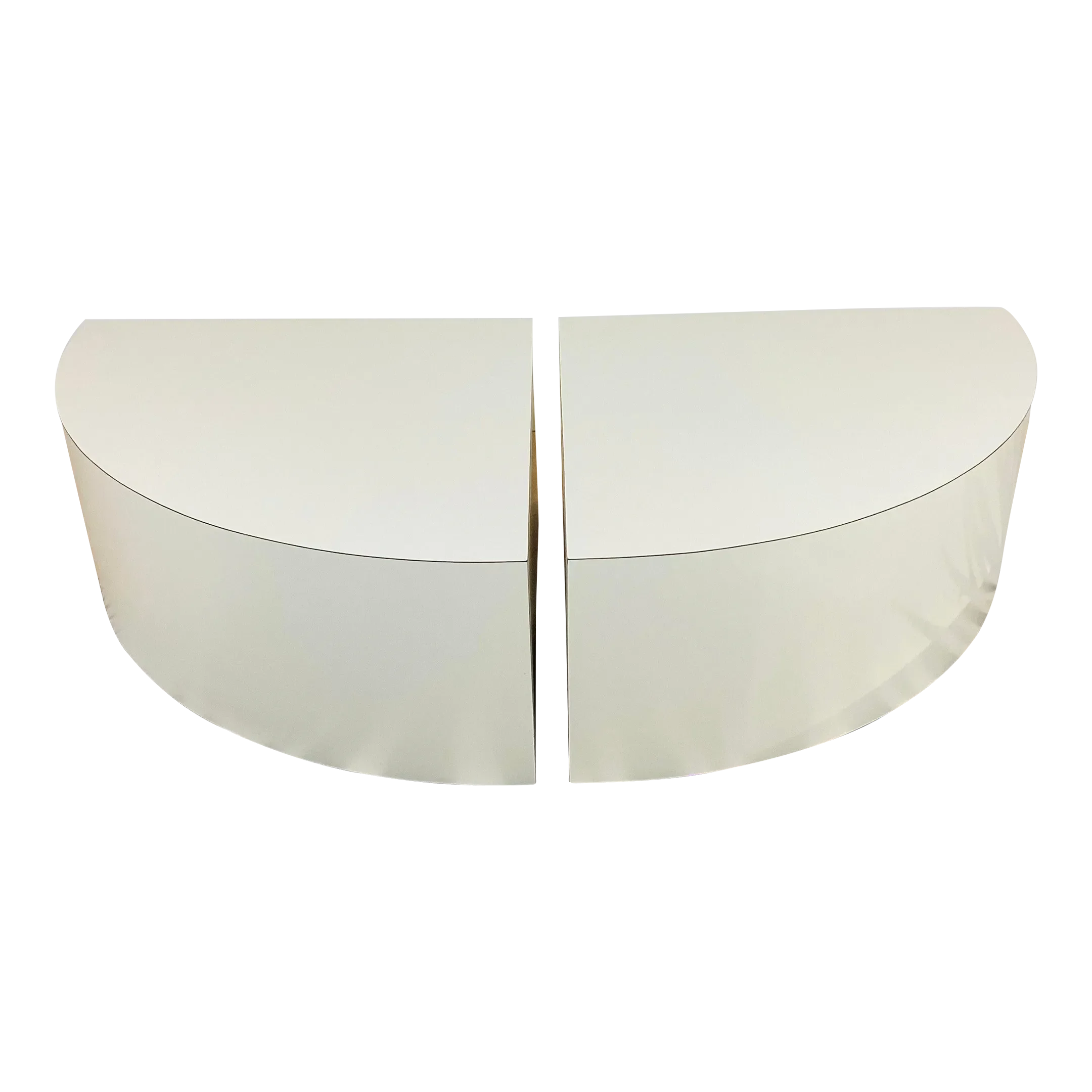 Vintage 1980s Post Modern Pair of Quarter Round / Pie Slice Laminate Side Tables or Coffee Table ...