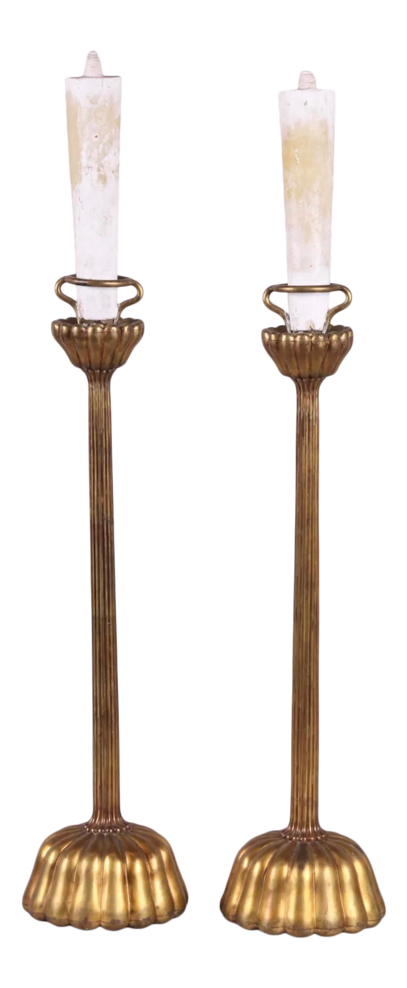 19th Century Meiji Japanese Candlestick Stands Pair (2) Tall Heavy