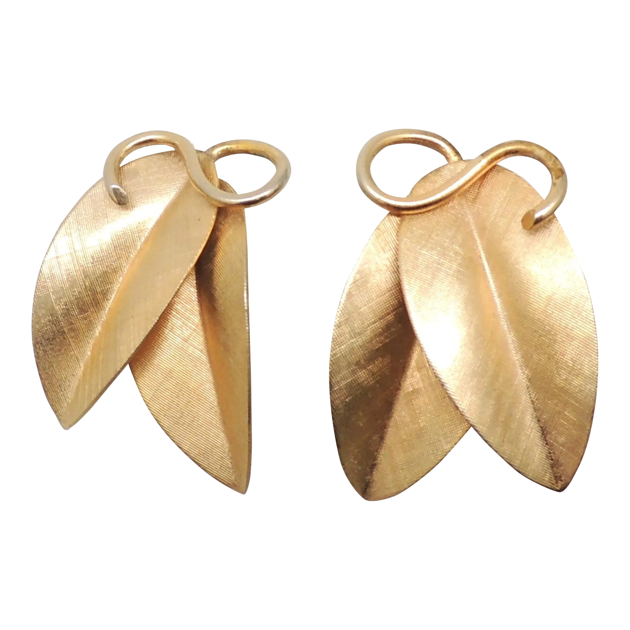 Vintage 1956 Signed Napier Goldtone Florentine Finish Leaves Clip Earrings - 2 Pieces