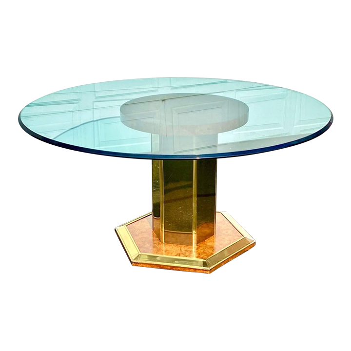 1970s Henredon Burl Wood and Brass Round Dining Table Chairish