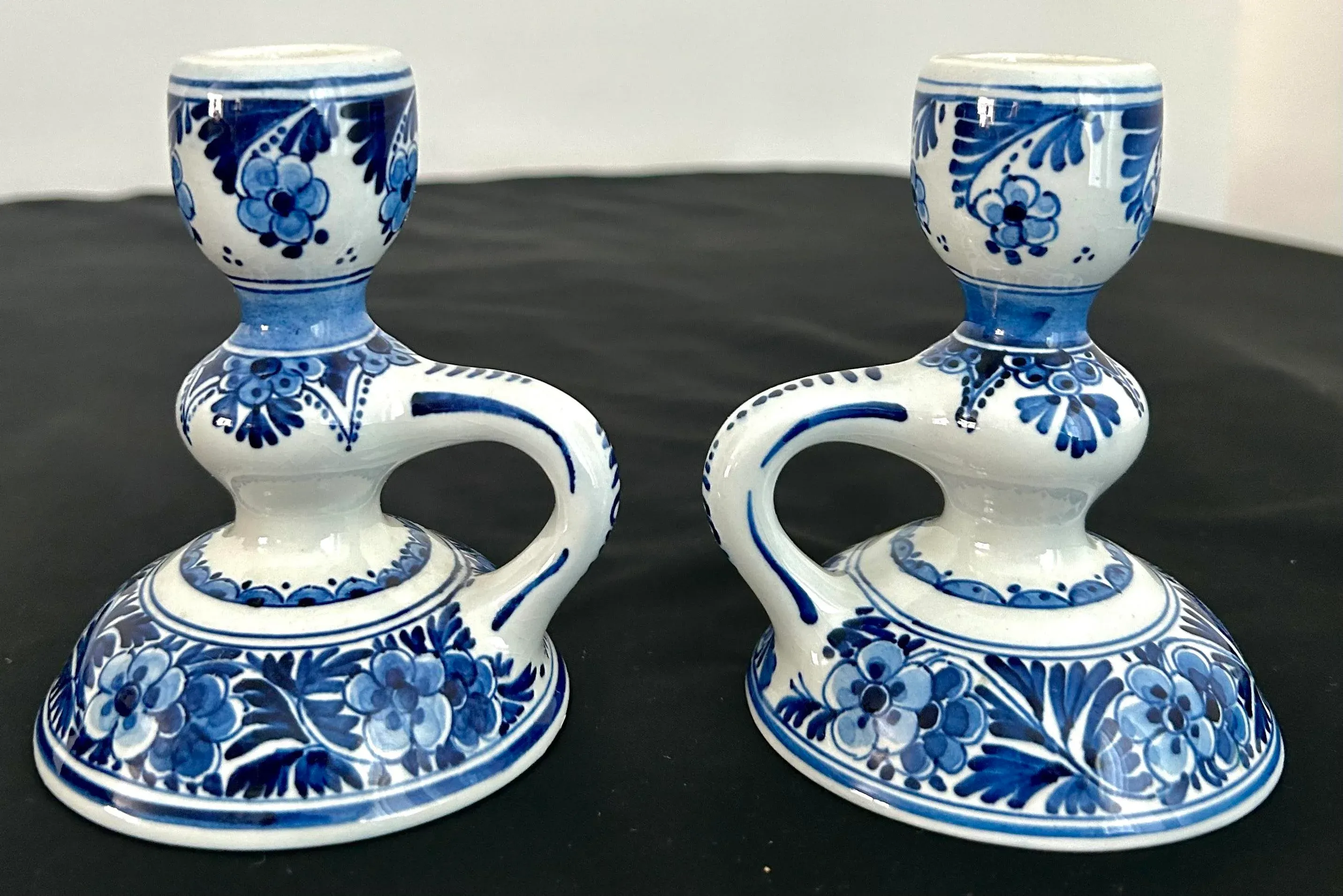 1960's De Porceleyne Fles Royal Delft Candlesticks - a Pair