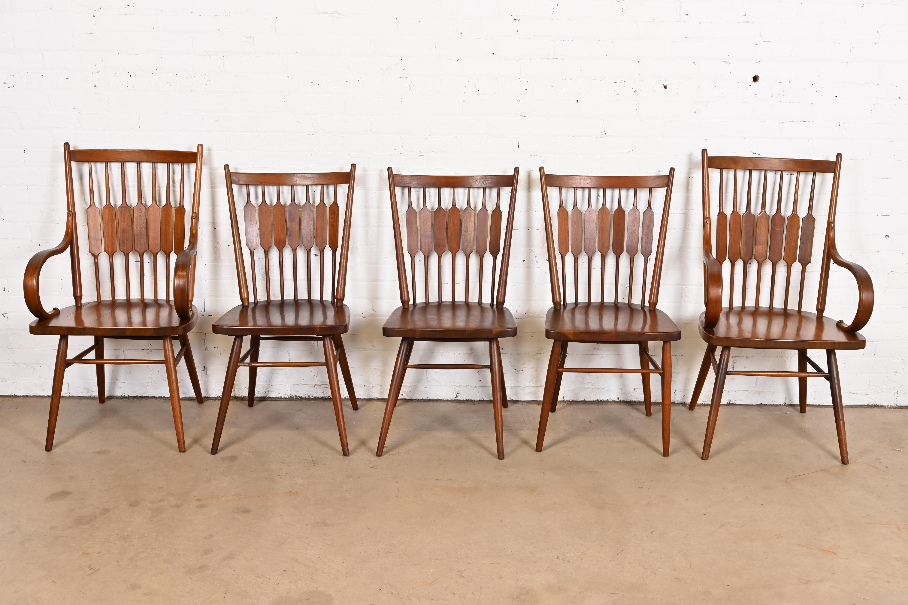 Kipp Stewart for Drexel Declaration Sculpted Walnut Dining Chairs