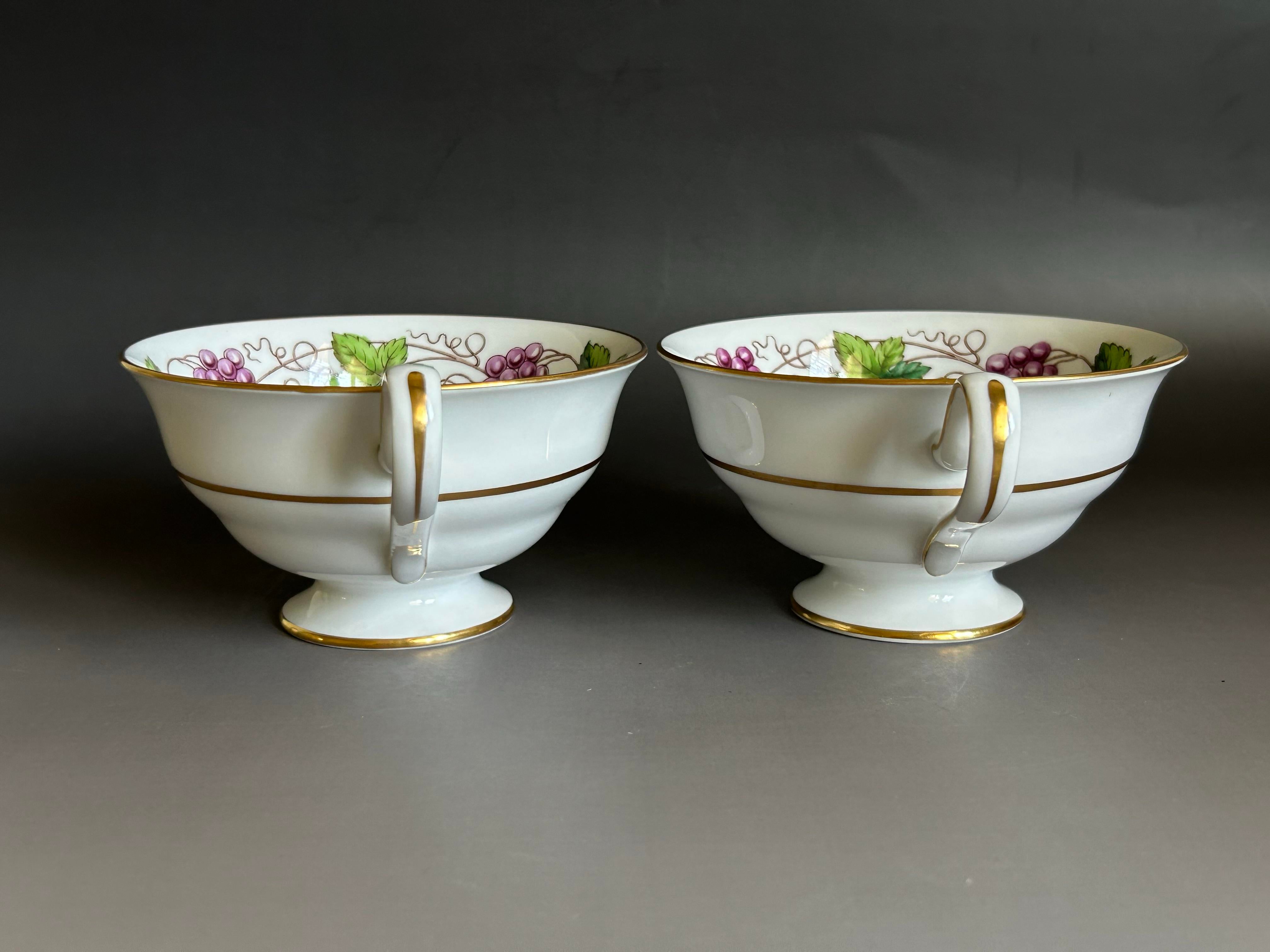 1900 Spode Copeland Grapevine Footed Teacups & Saucers, Set of 2