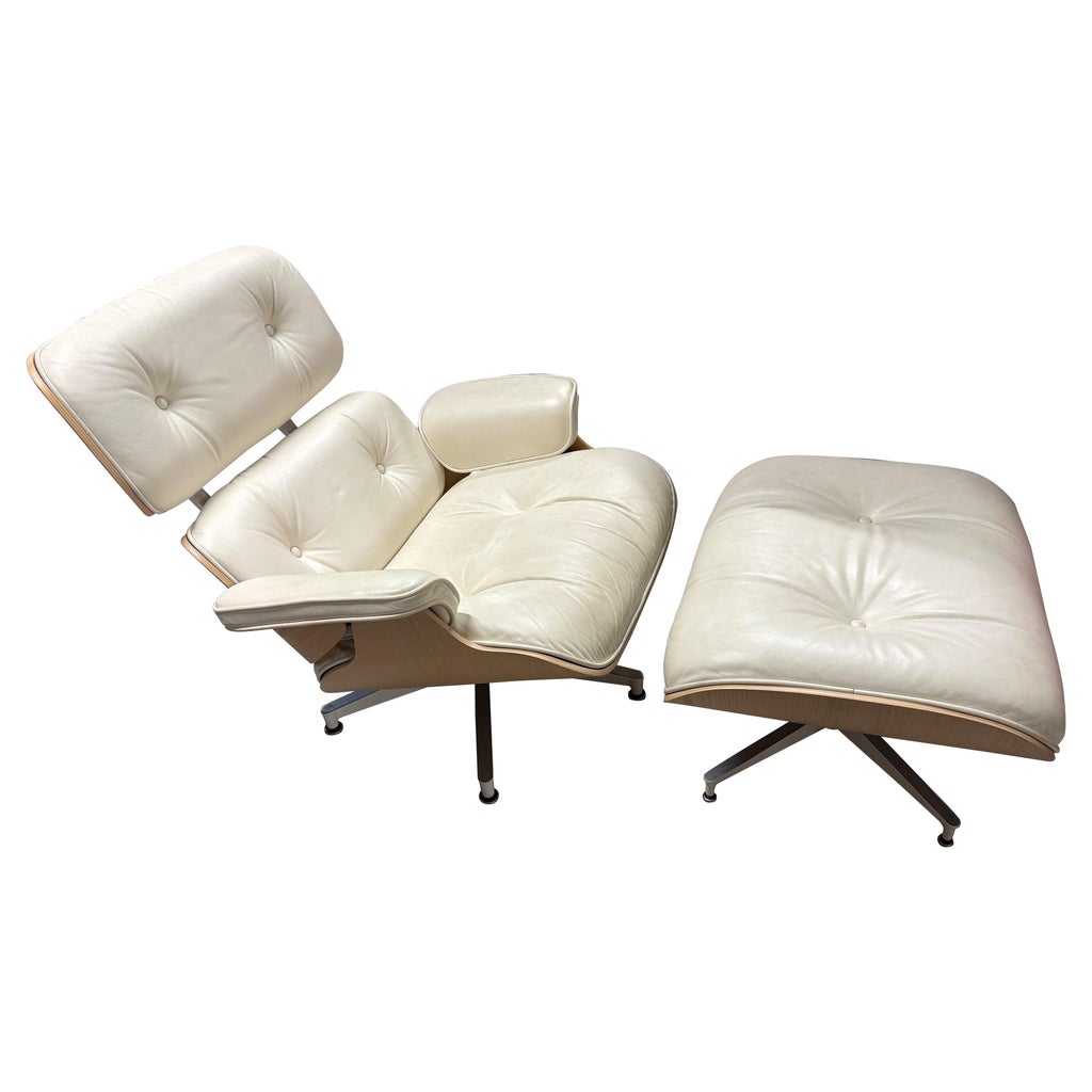 Eames White leather white Ash Lounge chair by Herman Miller 2014 Clean
