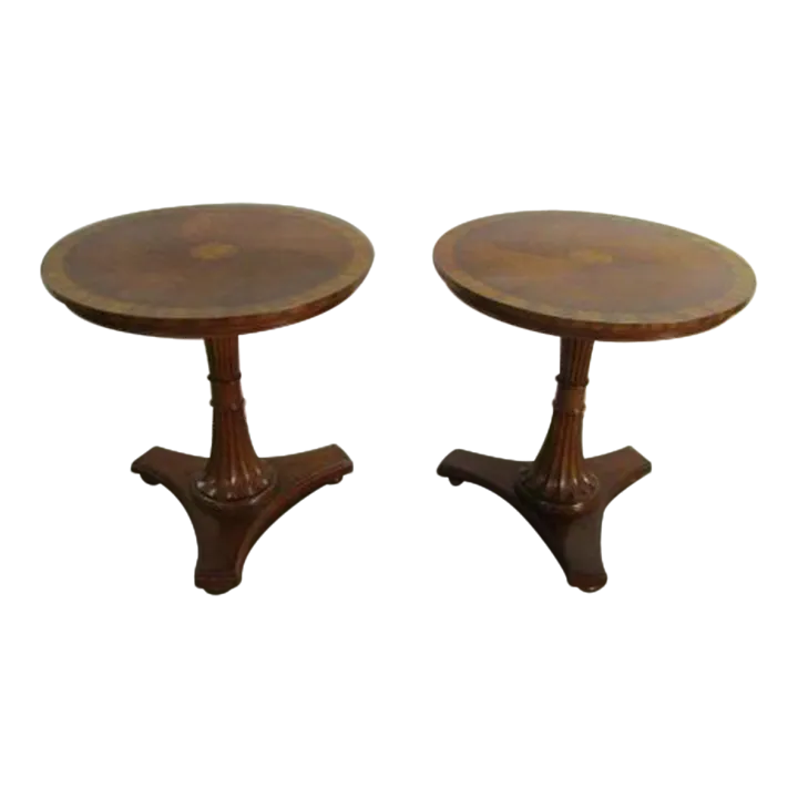 Ethan Allen Pair of Round Cherry Lamp Tables Chairish