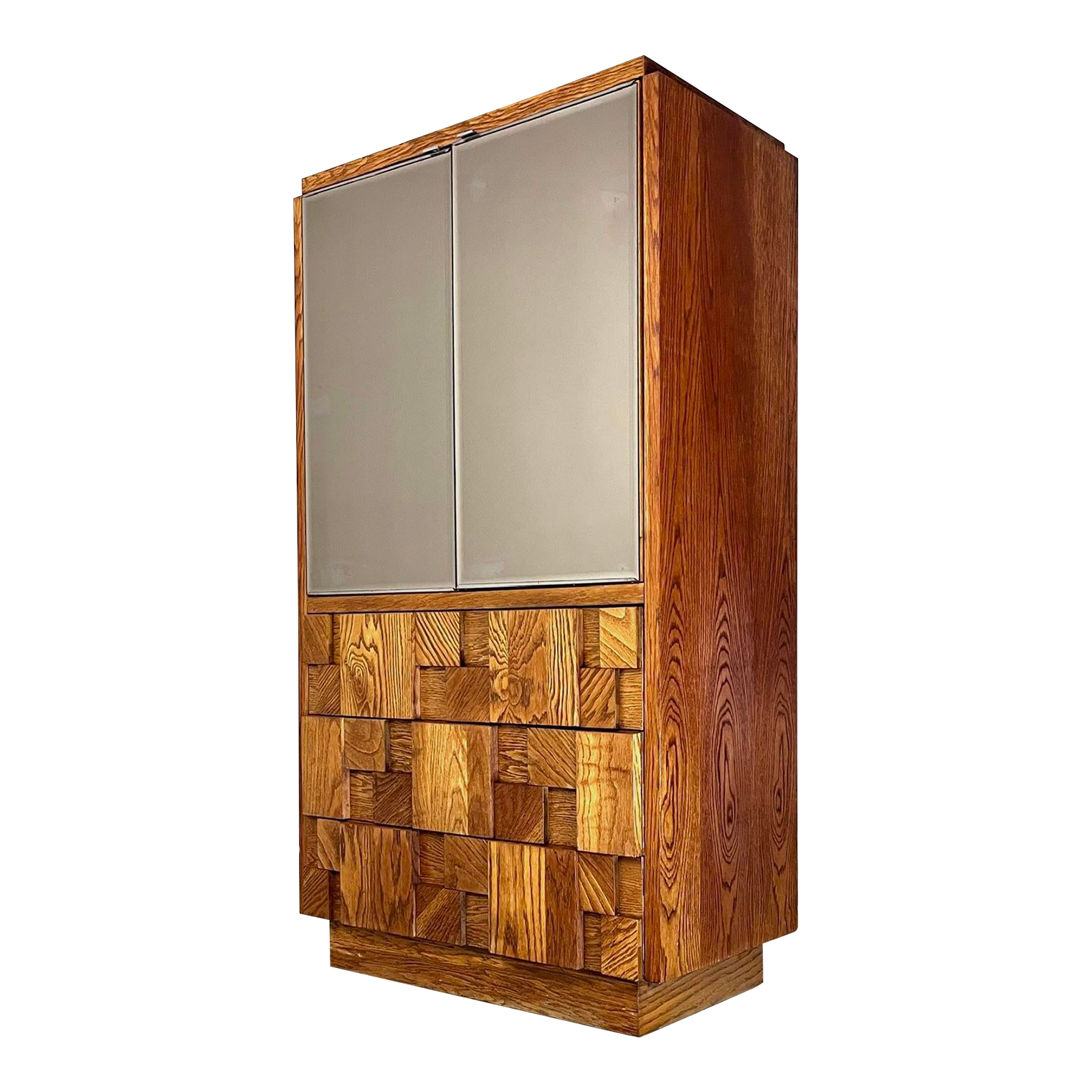 1980s Lane “Staccato” Oak Brutalist Mid Century Modern Tall Armoire
