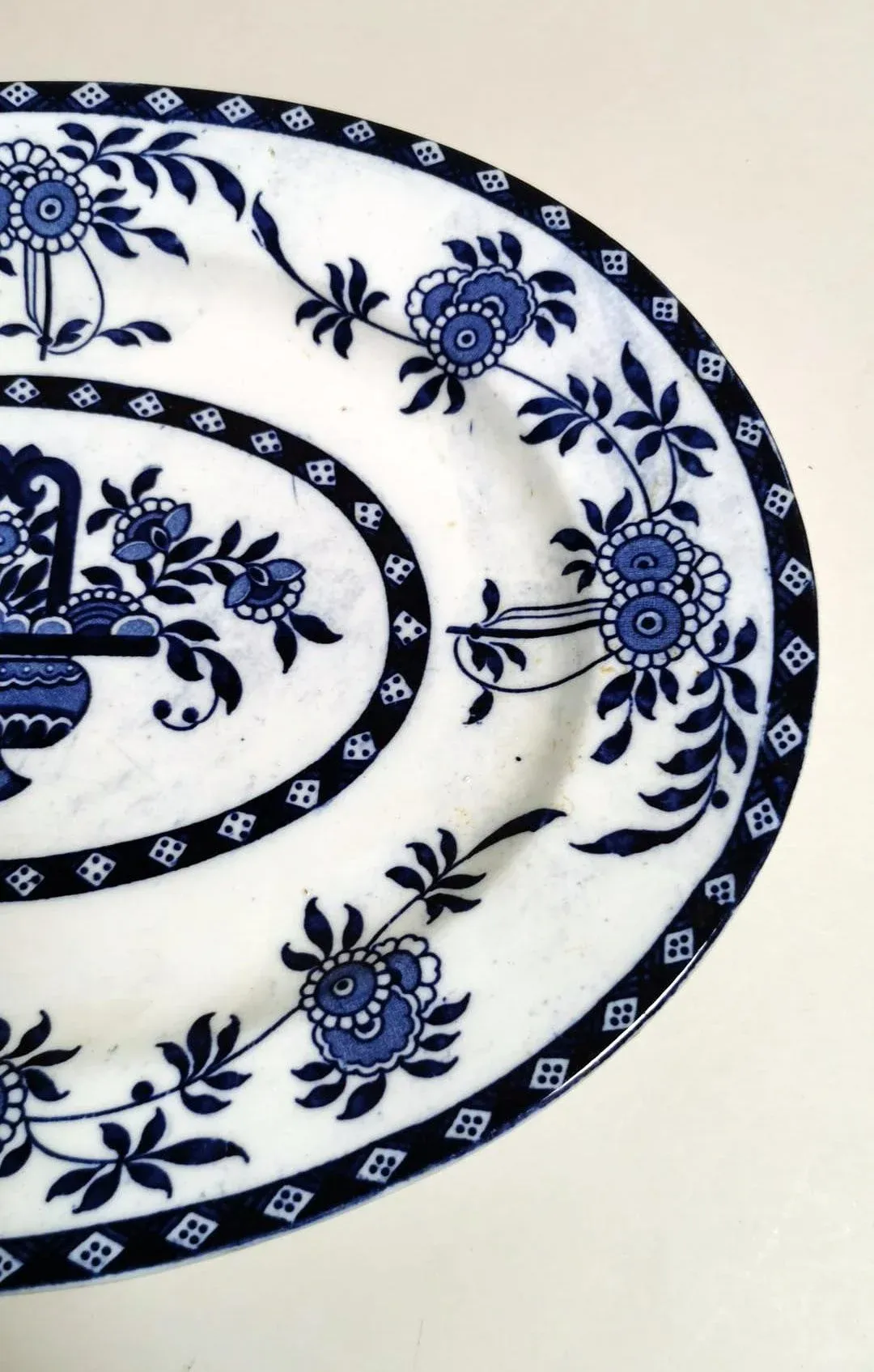 Antique Staffordshire Potteries English Platter With Blue Transferware Decorations
