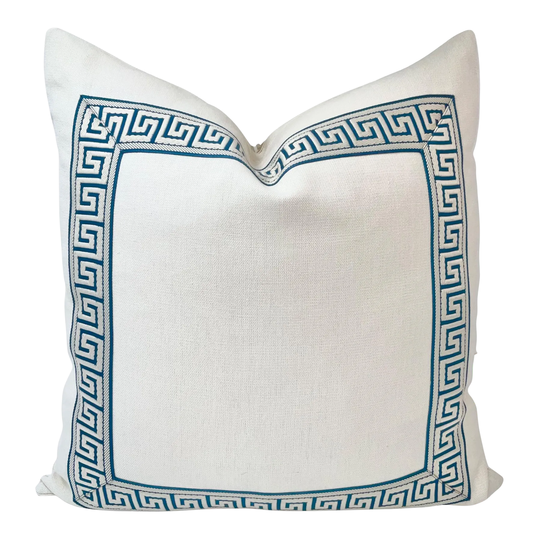 Chinoiserie Indigo Blue Greek Key Trim, Natural Off White Belgium