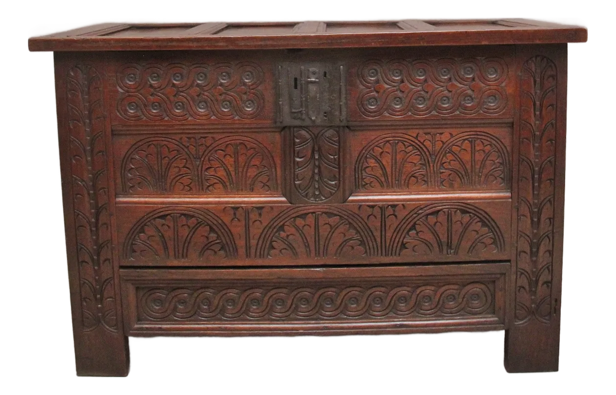Antique Carved Oak Mule Chest, 1740