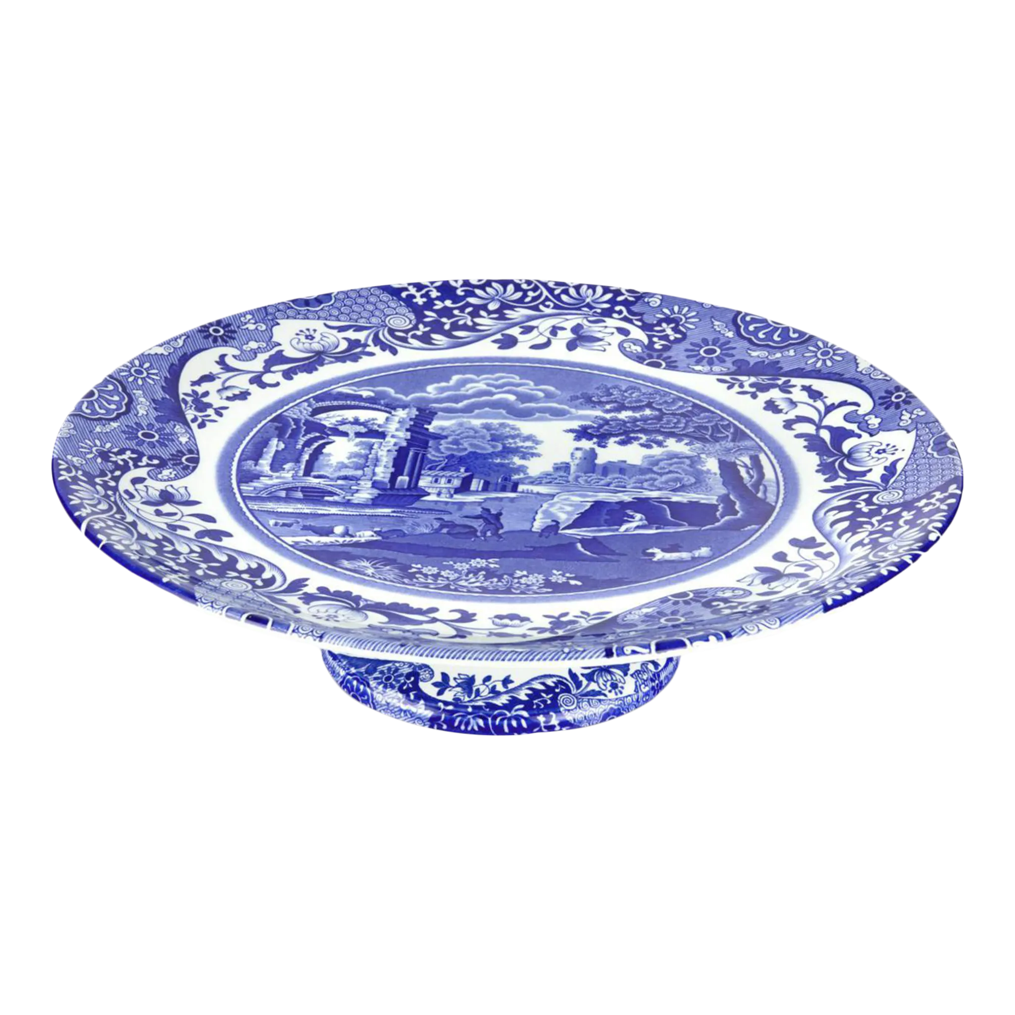 Spode Blue Italian Footed Cake Plate Chairish