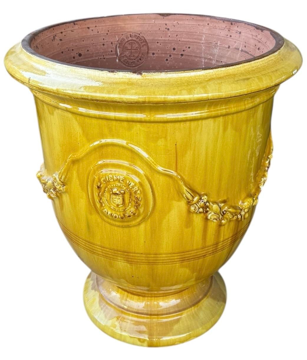 French Handmade Glazed Terracotta Planter by Le Chêne Vert in Anduze