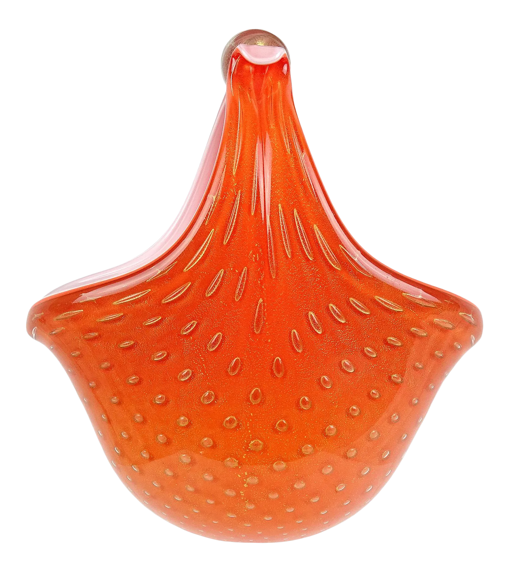 Murano Barbini Vintage Orange Gold Flecks Italian Art Glass Mid