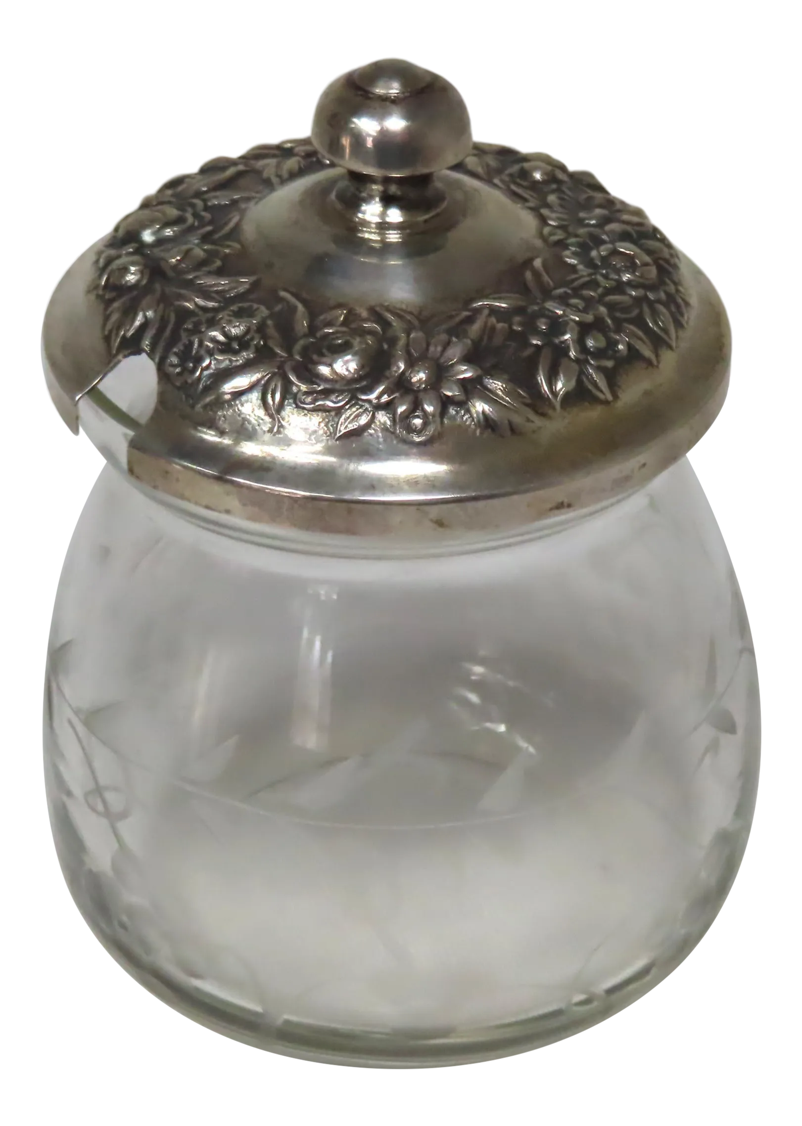 Vintage Kirk & Son Sterling Silver Etch Cut Glass Jam Jar Chairish