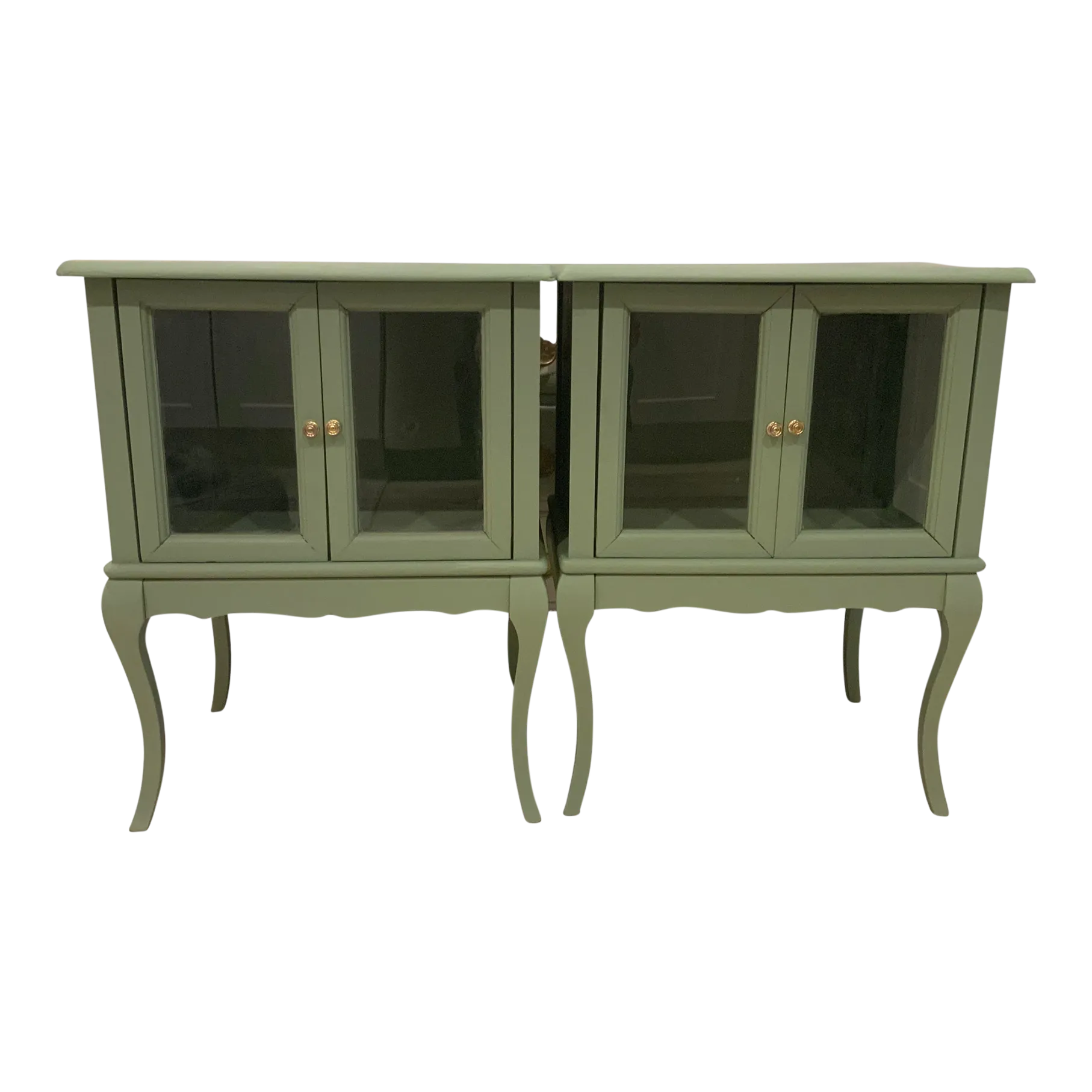A Pair of Side Tables With Queen Anne Legs and Glass Doors Chairish