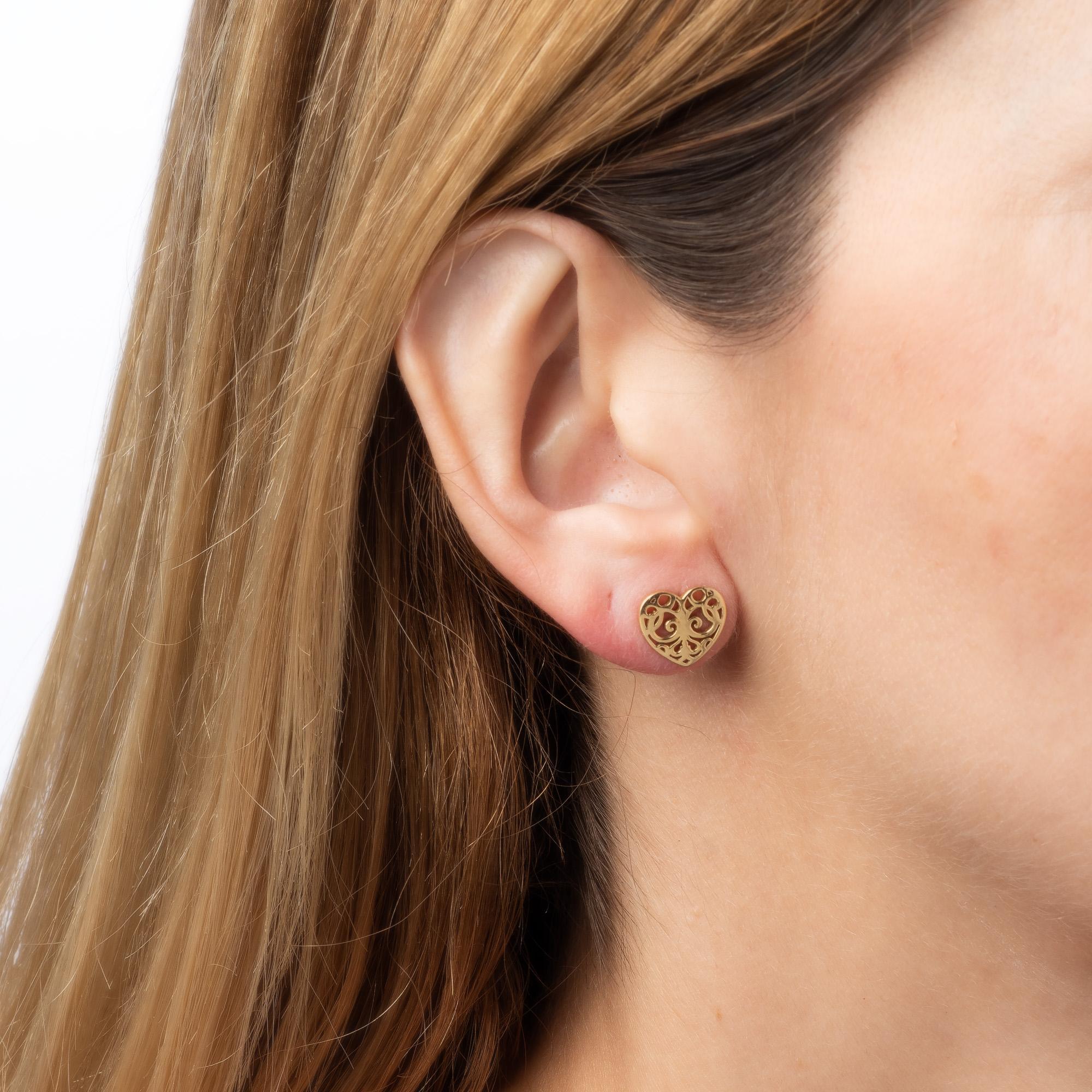Estate Tiffany Co Enchant Heart Earrings 18k Yellow Gold Studs Fine Jewelry