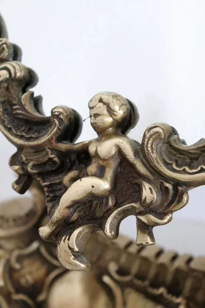 Brutalist Mirror by Lane Furniture Circa 1970\'sMid-Century Italian Vanity Dressing Table with Mirror in Bronze with Angels, 1950s