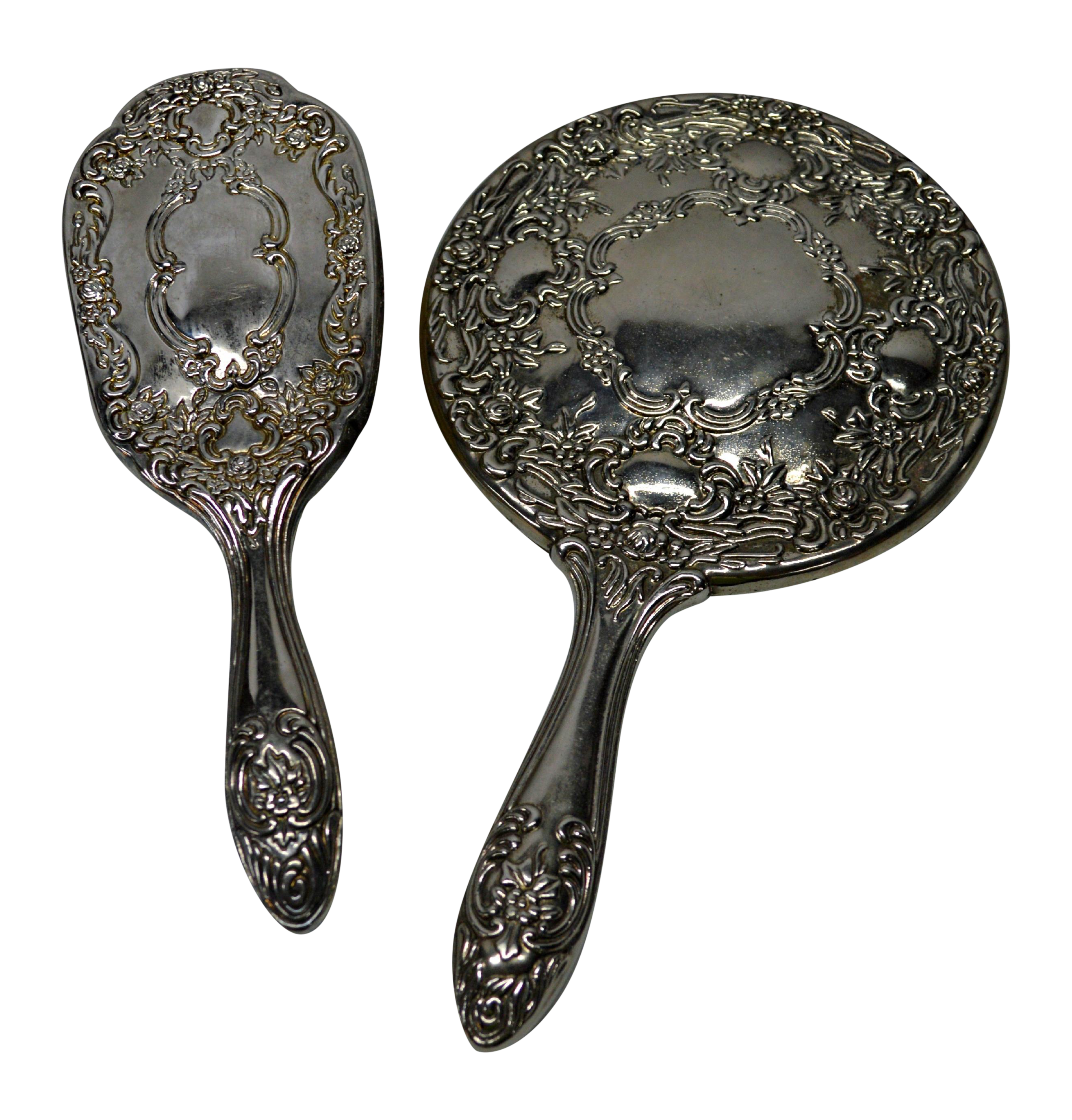 Silver Plated Hair Brush Mirror Set Chairish