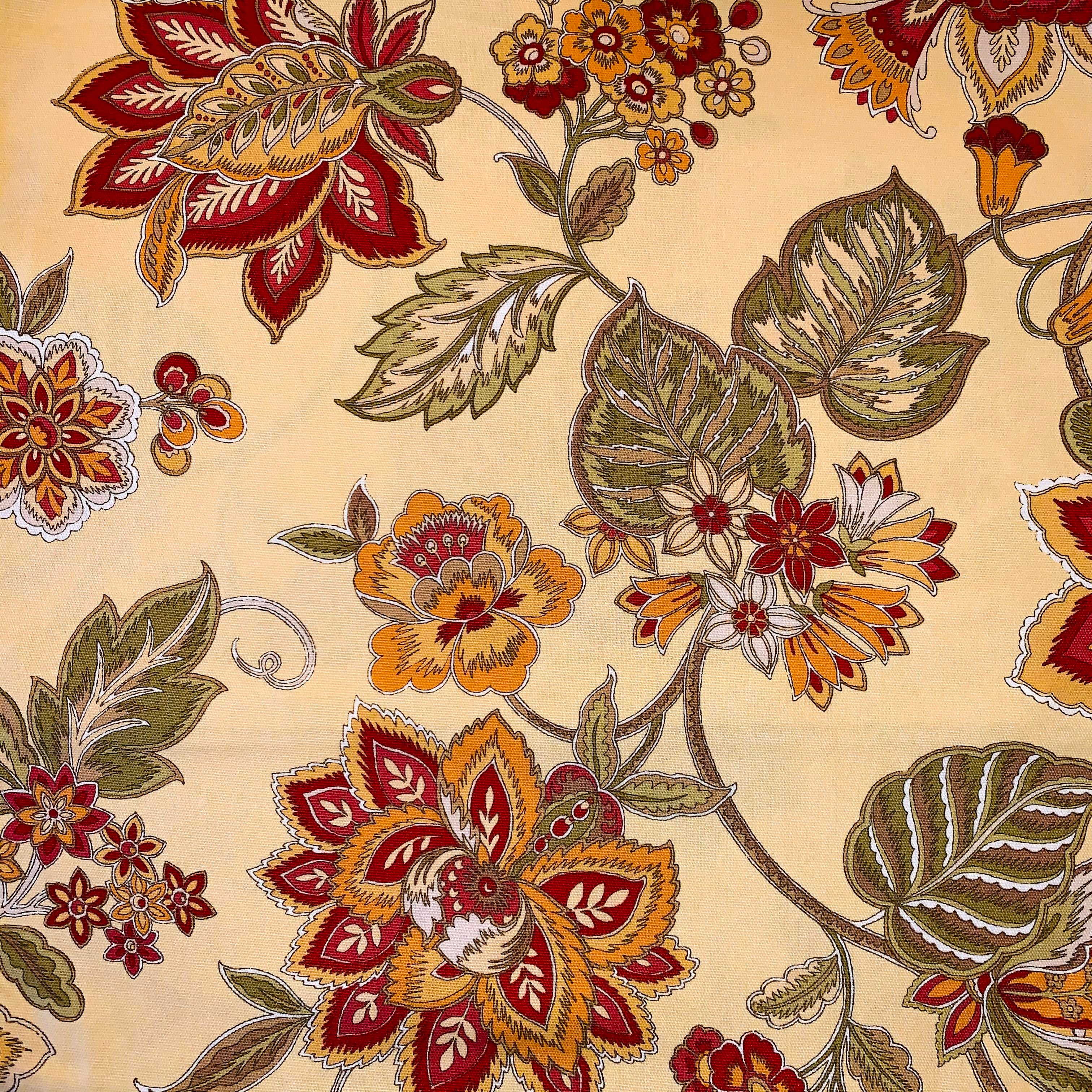 Designer P Kaufmann Waverly Gold Green Red & Yellow Floral Jacobean Leaf  Leaves Vine Fabric Sample | Chairish