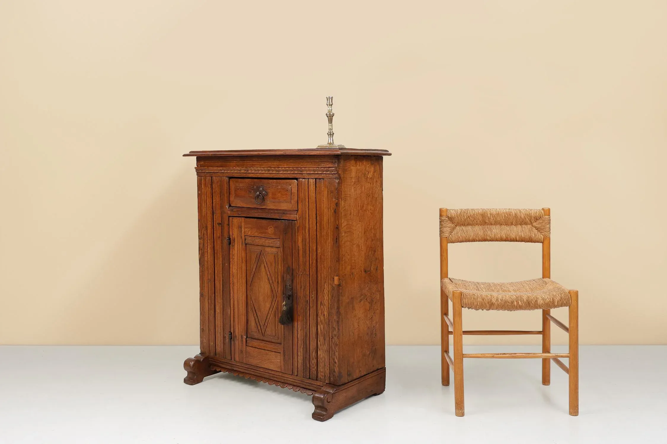Belgian Hand-Carved Single Door Cabinet in Oak, 16th Century