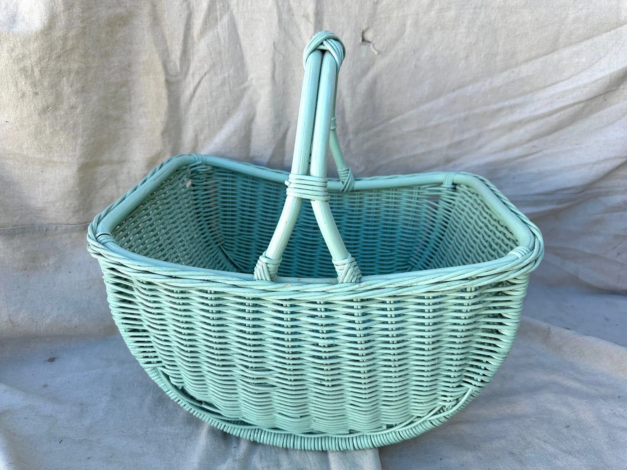 Vintage Mint Green Wicker Basket | Chairish